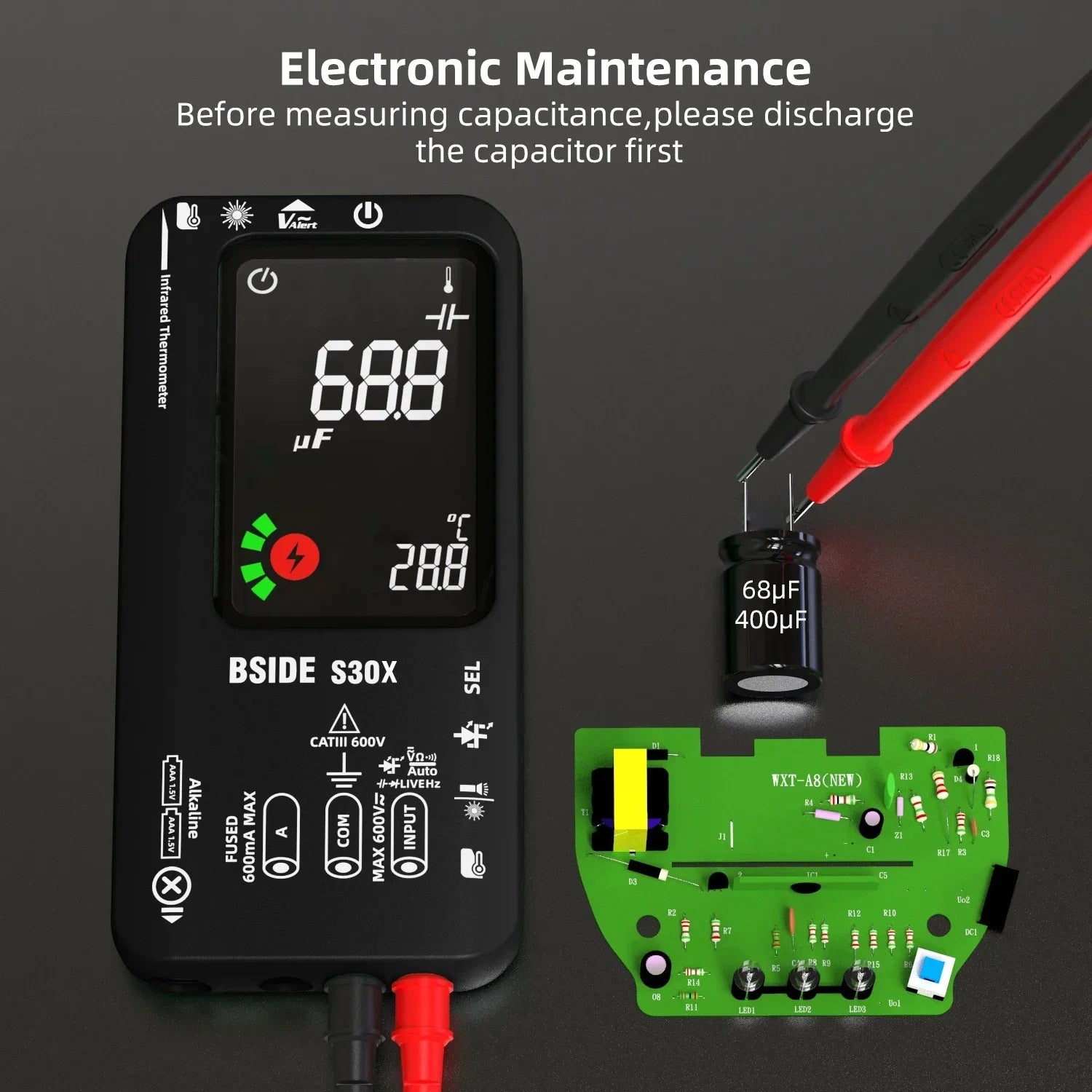 BSIDE S30X Auto Range Multimeter with Diode & Temp Test