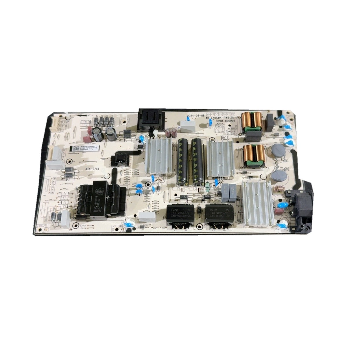 Original TCL power supply board photograph with whitened square background