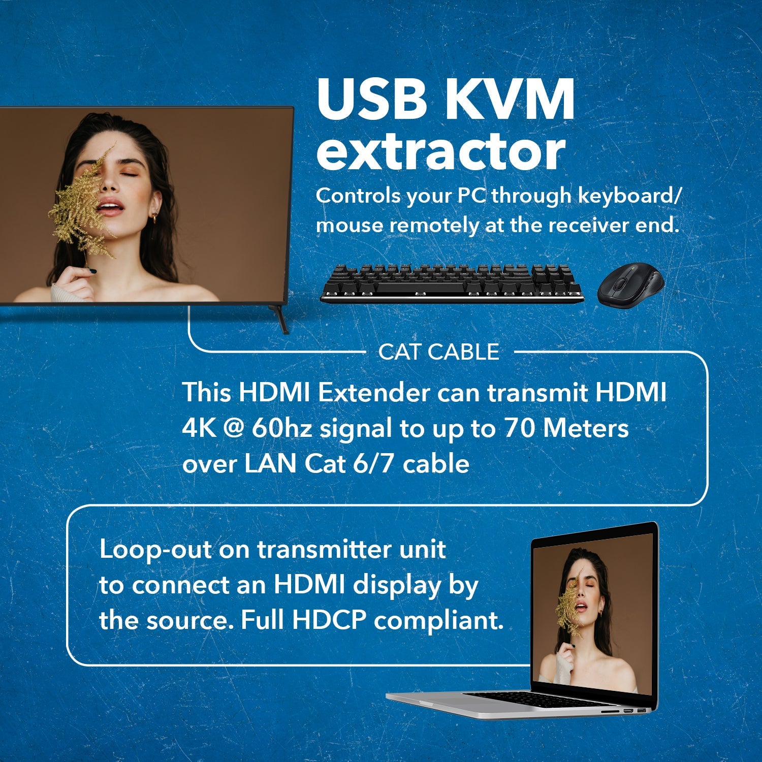 4K@60hz HDMI™ Extender (KVM) - 230ft (cat6)-UHD-EX230-KVM