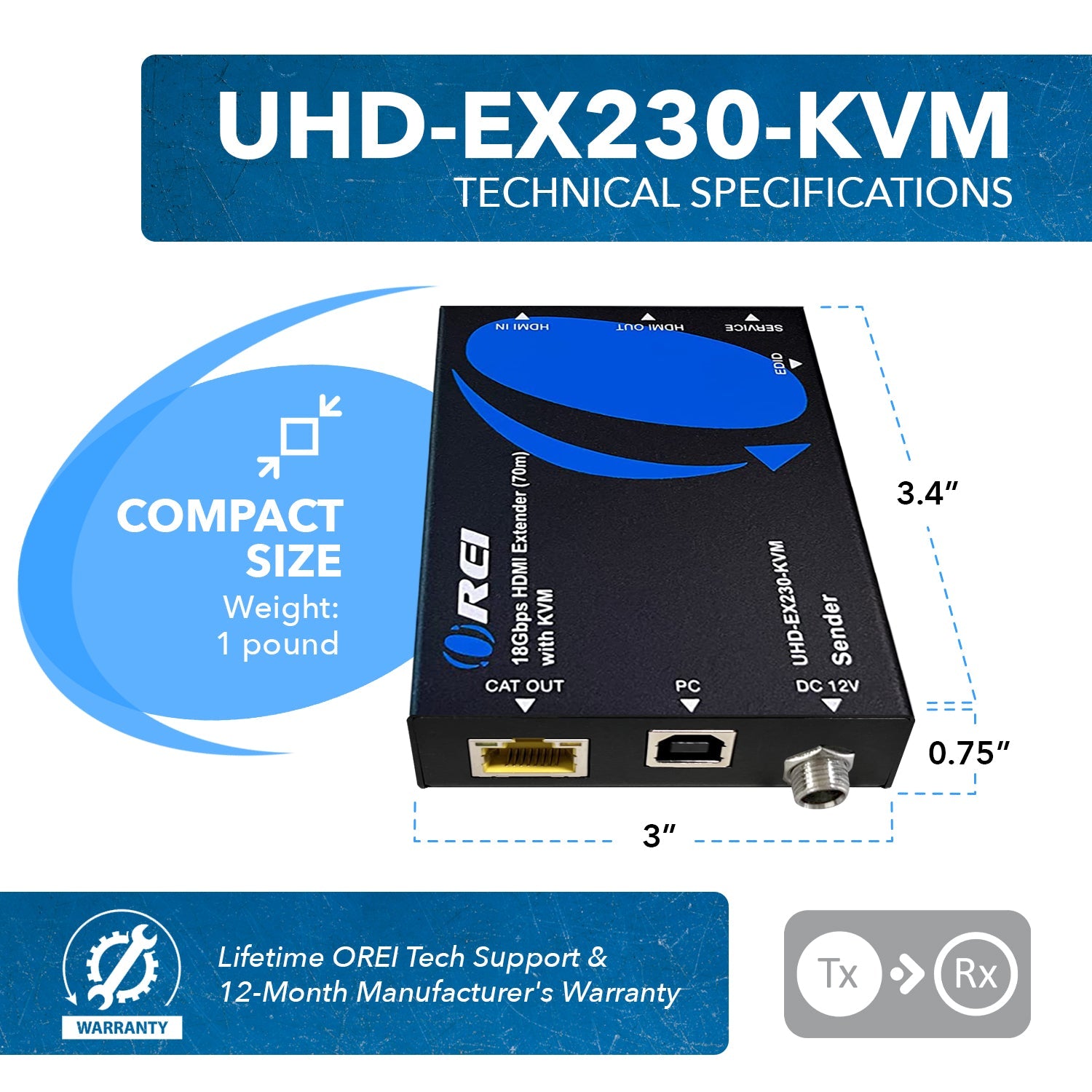 4K@60hz HDMI™ Extender (KVM) - 230ft (cat6)-UHD-EX230-KVM