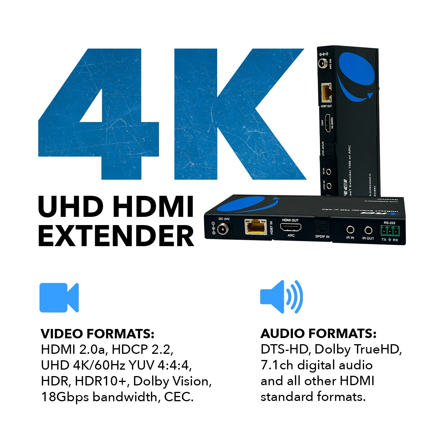 4K HDBaseT HDMI™ Extender (ARC) - 230ft (cat6)-UHD-EXB230AR-K