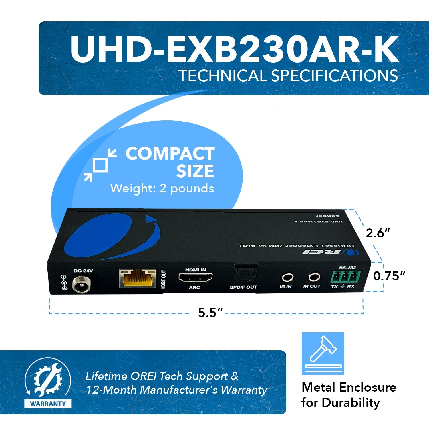 4K HDBaseT HDMI™ Extender (ARC) - 230ft (cat6)-UHD-EXB230AR-K