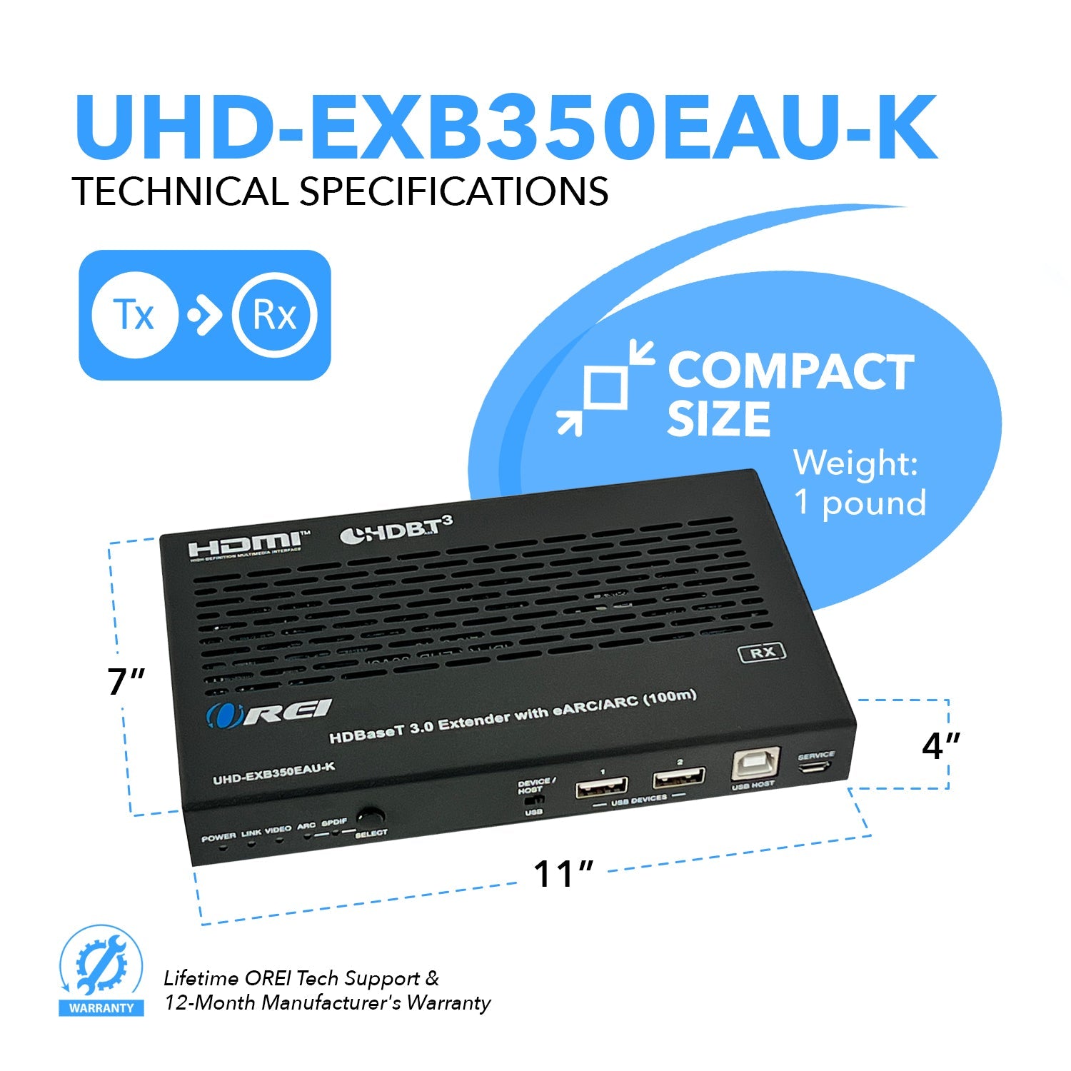 4K HDBaseT 3.0 HDMI™ Extender (Loop, USB, eARC, LAN) - 400ft (cat6)-UHD-EXB350EAU-K
