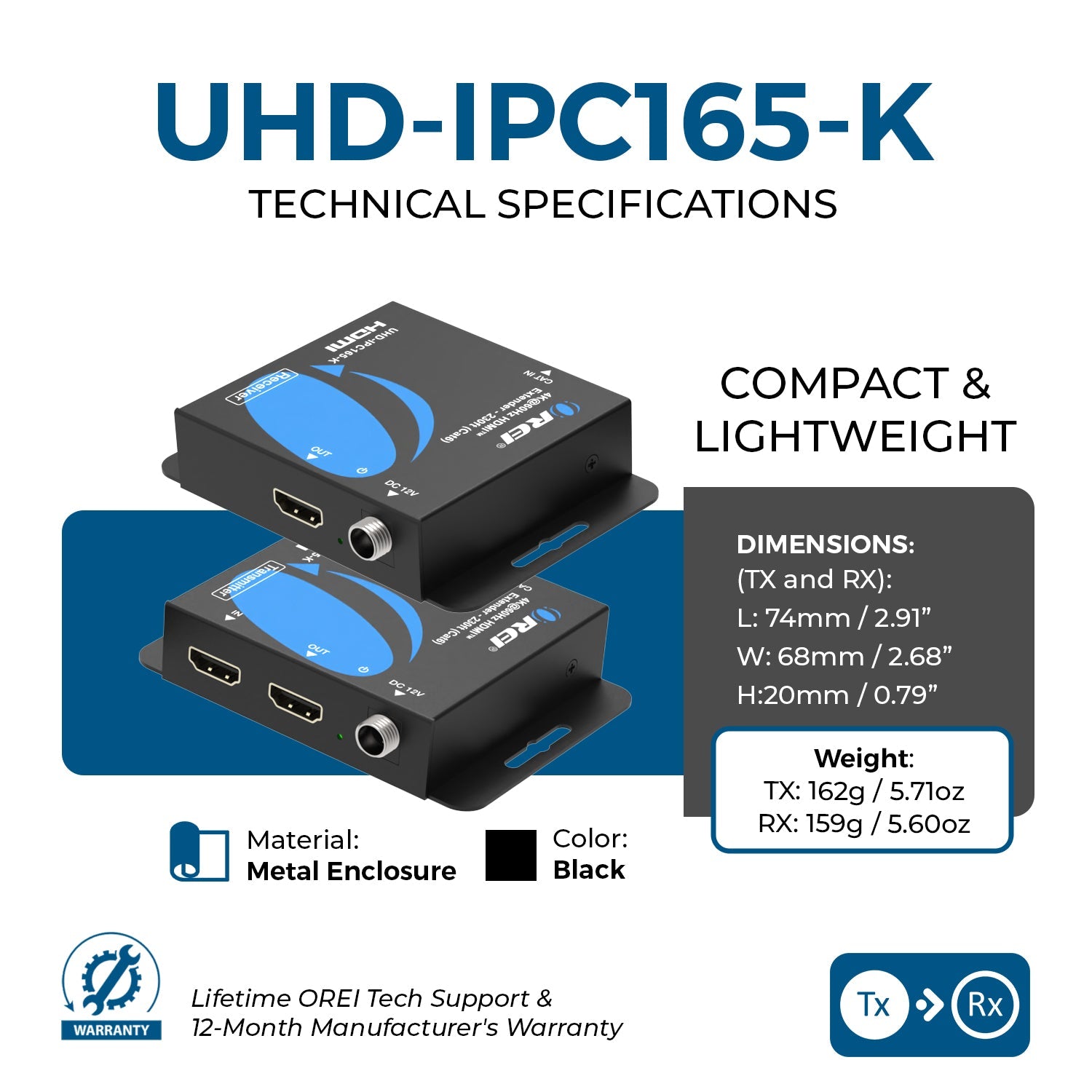 4K@60hz HDMI™ Extender - 230ft (cat6)-UHD-IPC165-K