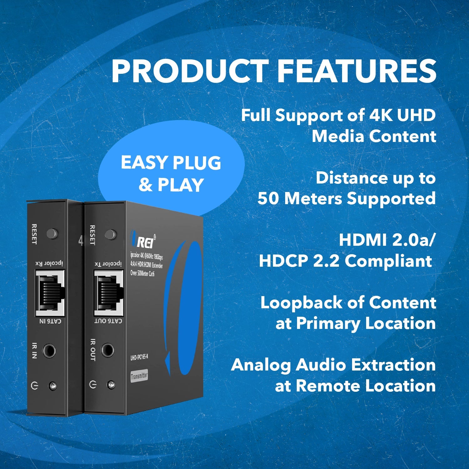 4K@60hz HDMI™ Extender - 230ft (cat6)-UHD-IPC165-K