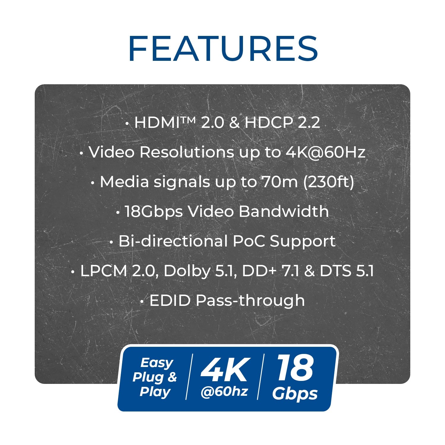 4K@60hz HDMI™ Extender - 230ft (cat6)-UHD-IPC165-K