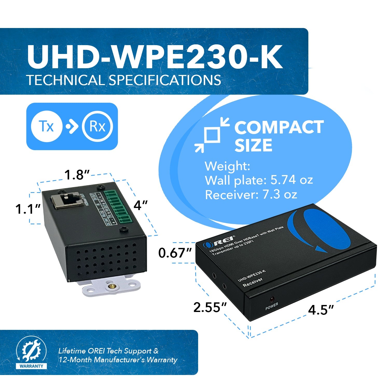 4K HDBaseT HDMI™ Extender with Wall Plate (TX) - 230ft (cat6)-UHD-WPE230-K