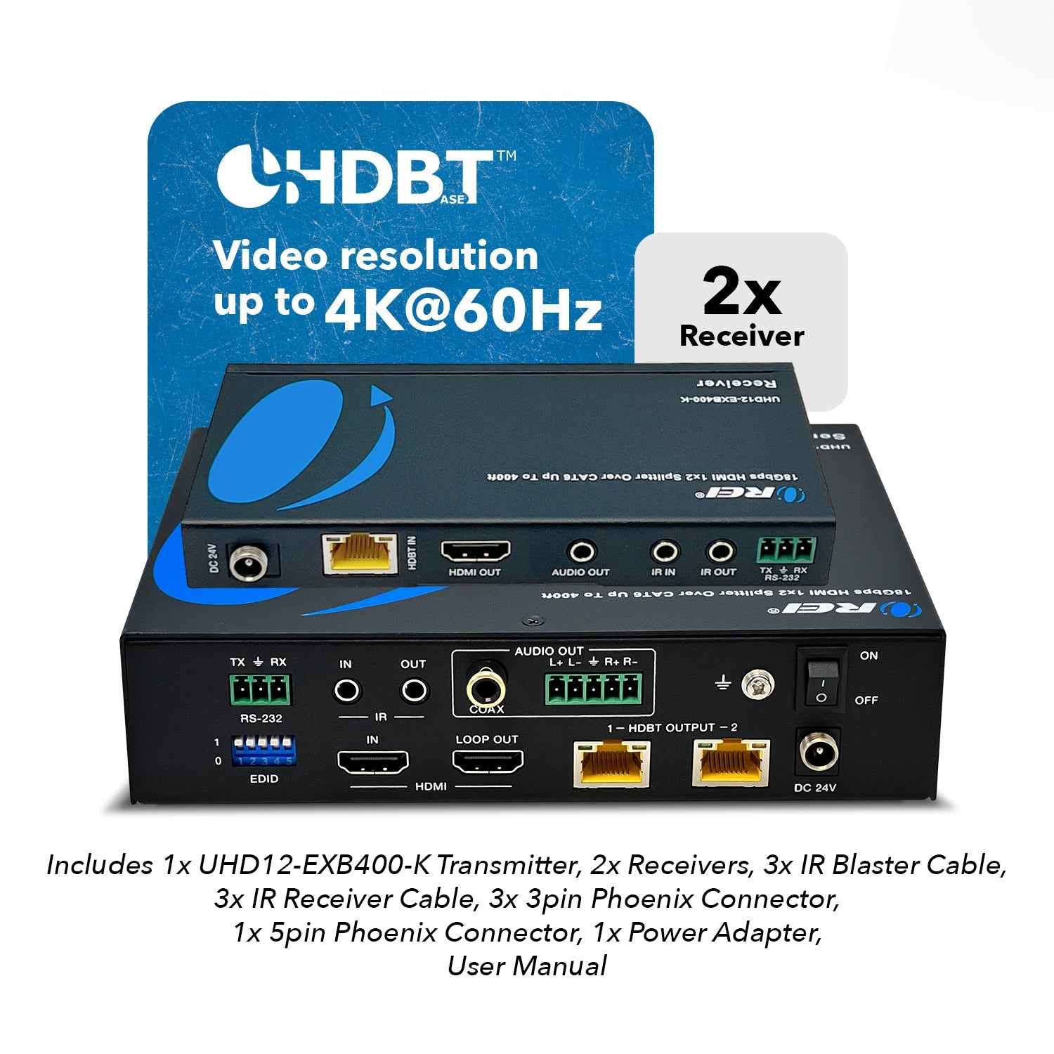 4K HDBaseT 1x2 HDMI™ Extender Splitter (Loop, Bi-IR) - 400ft (Cat6) (UHD12-EXB400-K)
