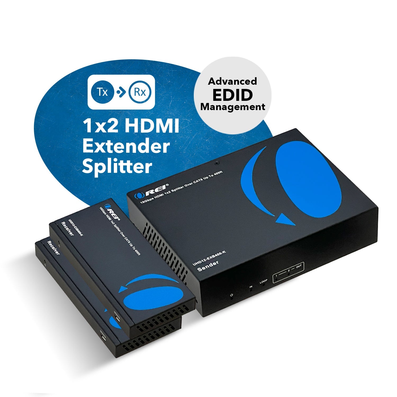4K HDBaseT 1x2 HDMI™ Extender Splitter (Loop) - 400ft (cat6)-UHD12-EXB400-K