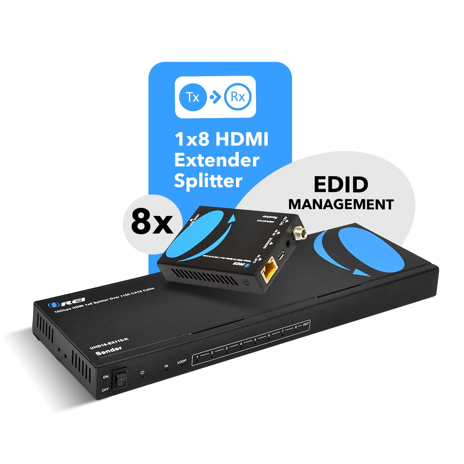 4K@60hz 1x8 HDMI™ Extender Splitter (Loop) - 115ft (cat6)-UHD18-EX115-K