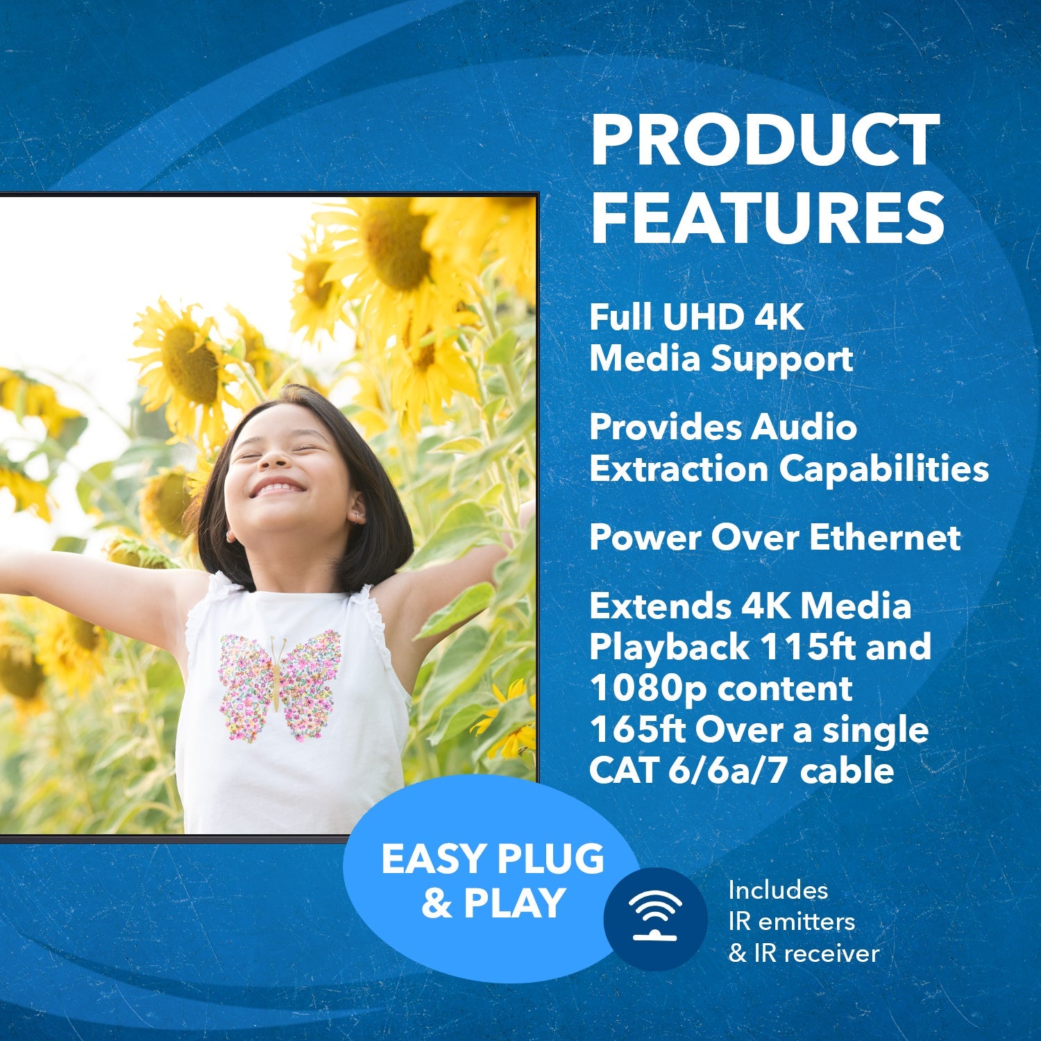 4K@60hz 1x8 HDMI™ Extender Splitter (Loop) - 115ft (cat6)-UHD18-EX115-K