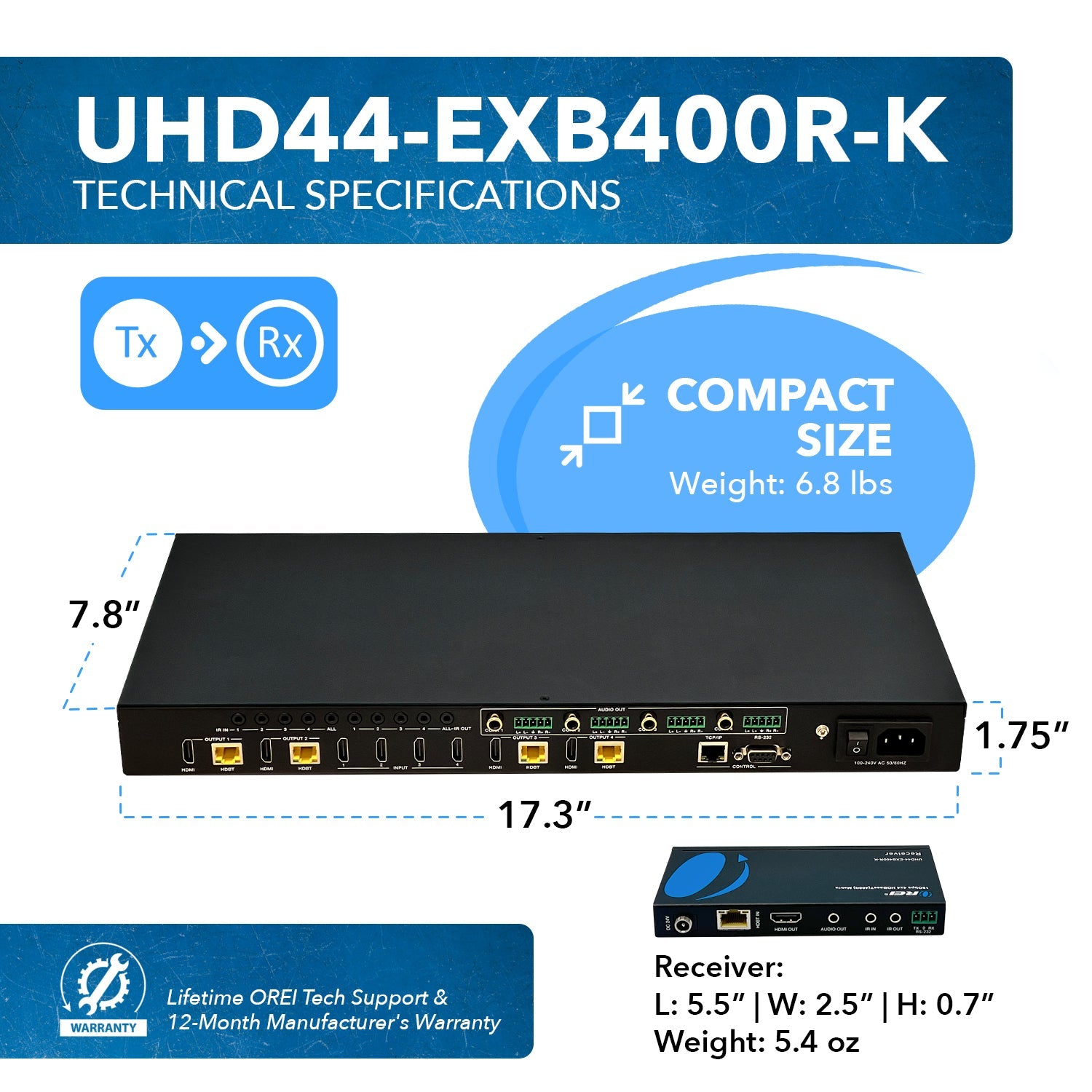 4K HDBaseT 4x4 HDMI™ Extender Matrix (Loop) - 400ft (cat6)- (UHD44-EXB400R-K)