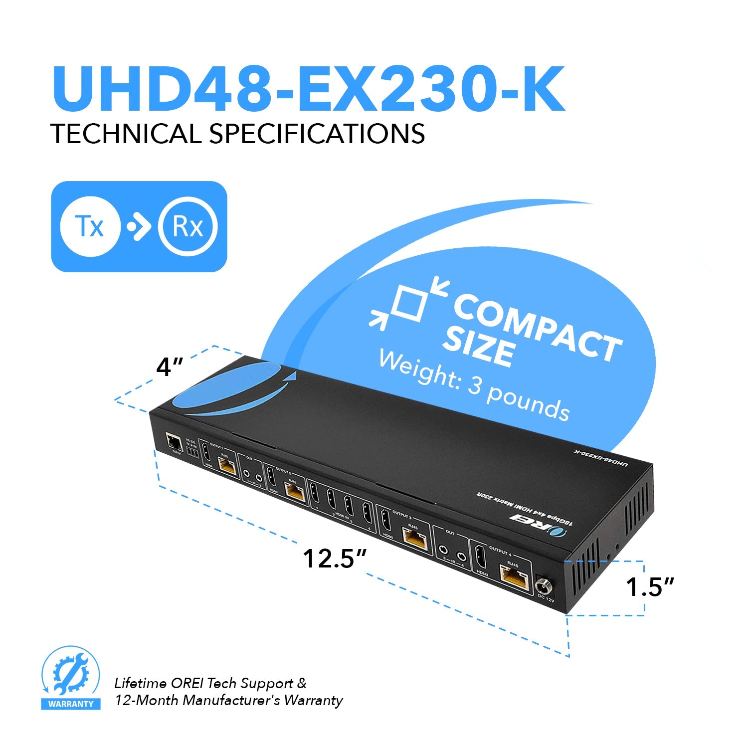 4K@60hz 4x4 HDMITM Matrix Extender (Loop) 230ft (cat6)-UHD48-EX230-K