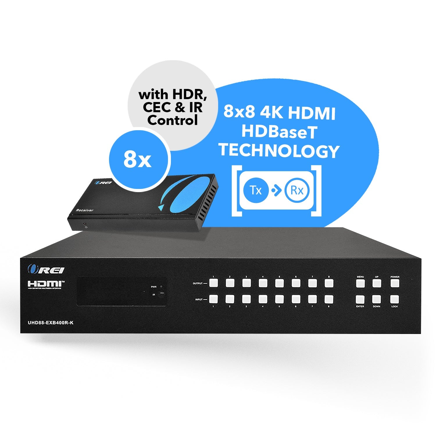 4K HDBaseT 8x8 HDMI™ Extender Matrix (Loop) - 400ft (cat6)-UHD88-EXB400R-K