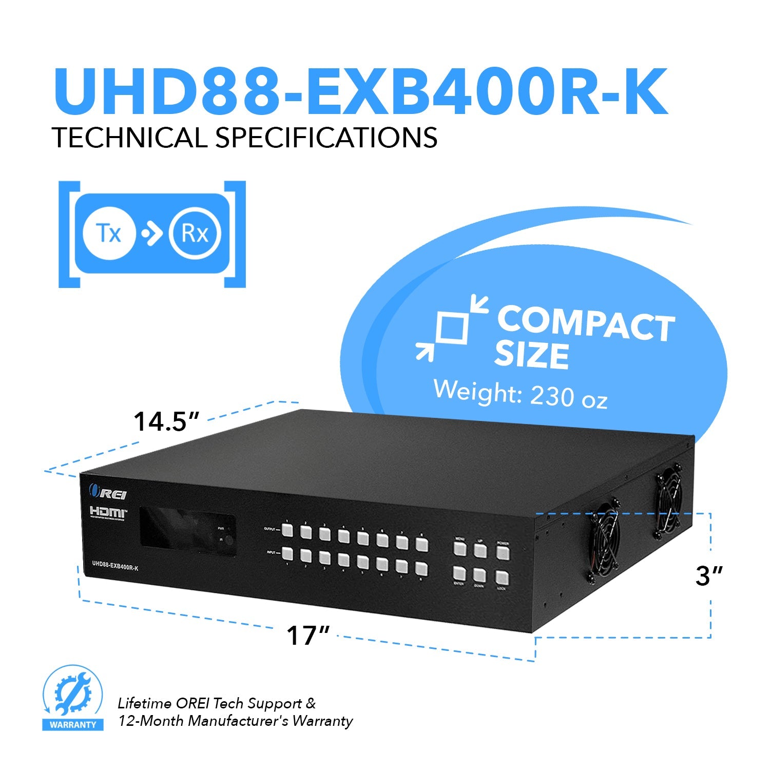 4K HDBaseT 8x8 HDMI™ Extender Matrix (Loop) - 400ft (cat6)-UHD88-EXB400R-K