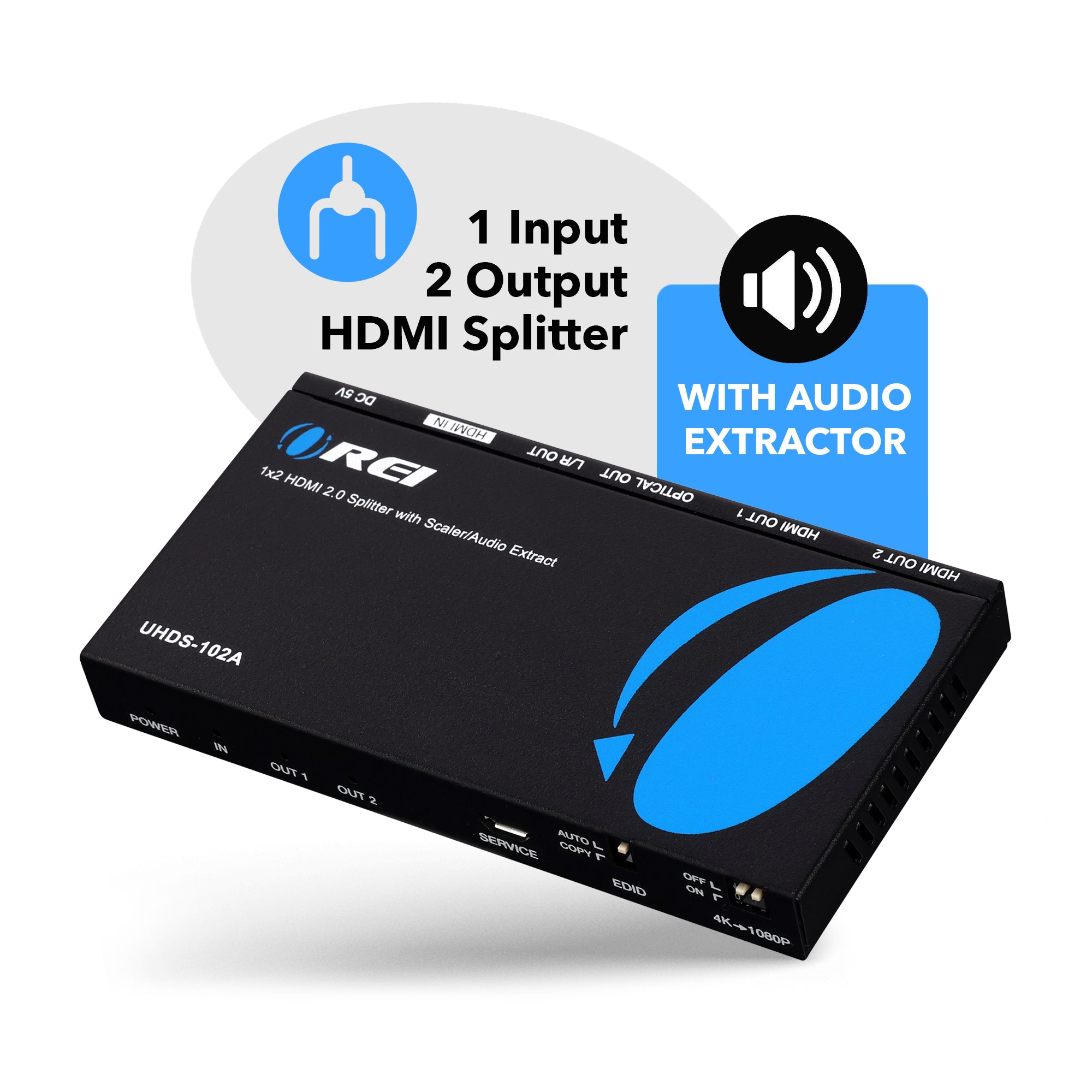 4K@60Hz 1x2 HDMI™ Splitter (Downscaler, Audio Extract)-UHDS-102A
