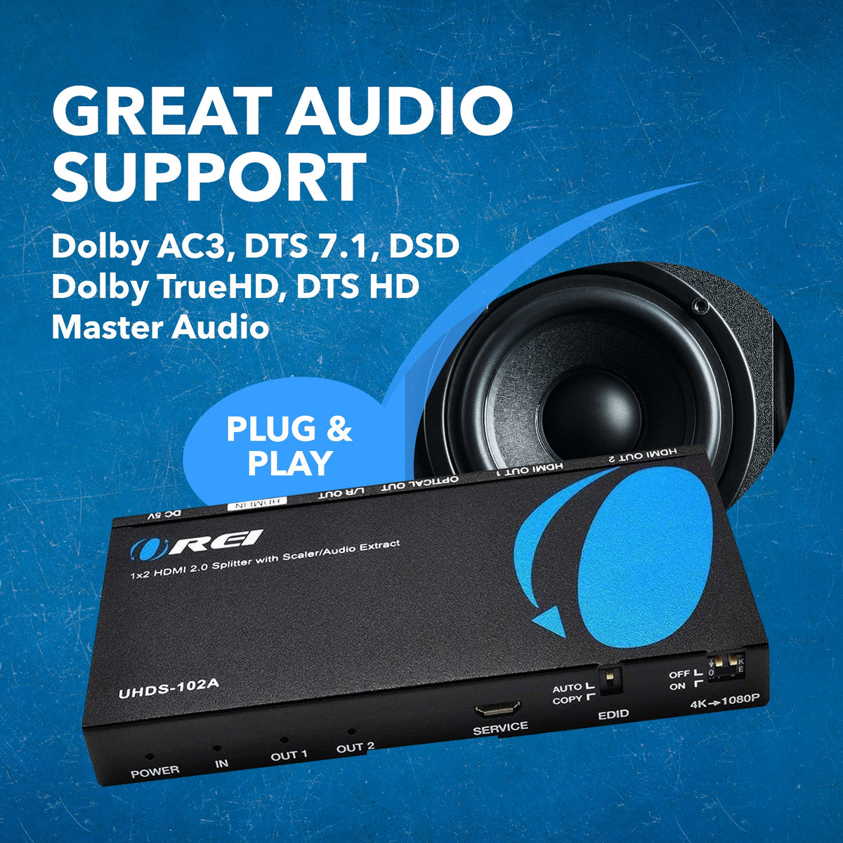 4K@60Hz 1x2 HDMI™ Splitter (Downscaler, Audio Extract) (UHDS-102A)