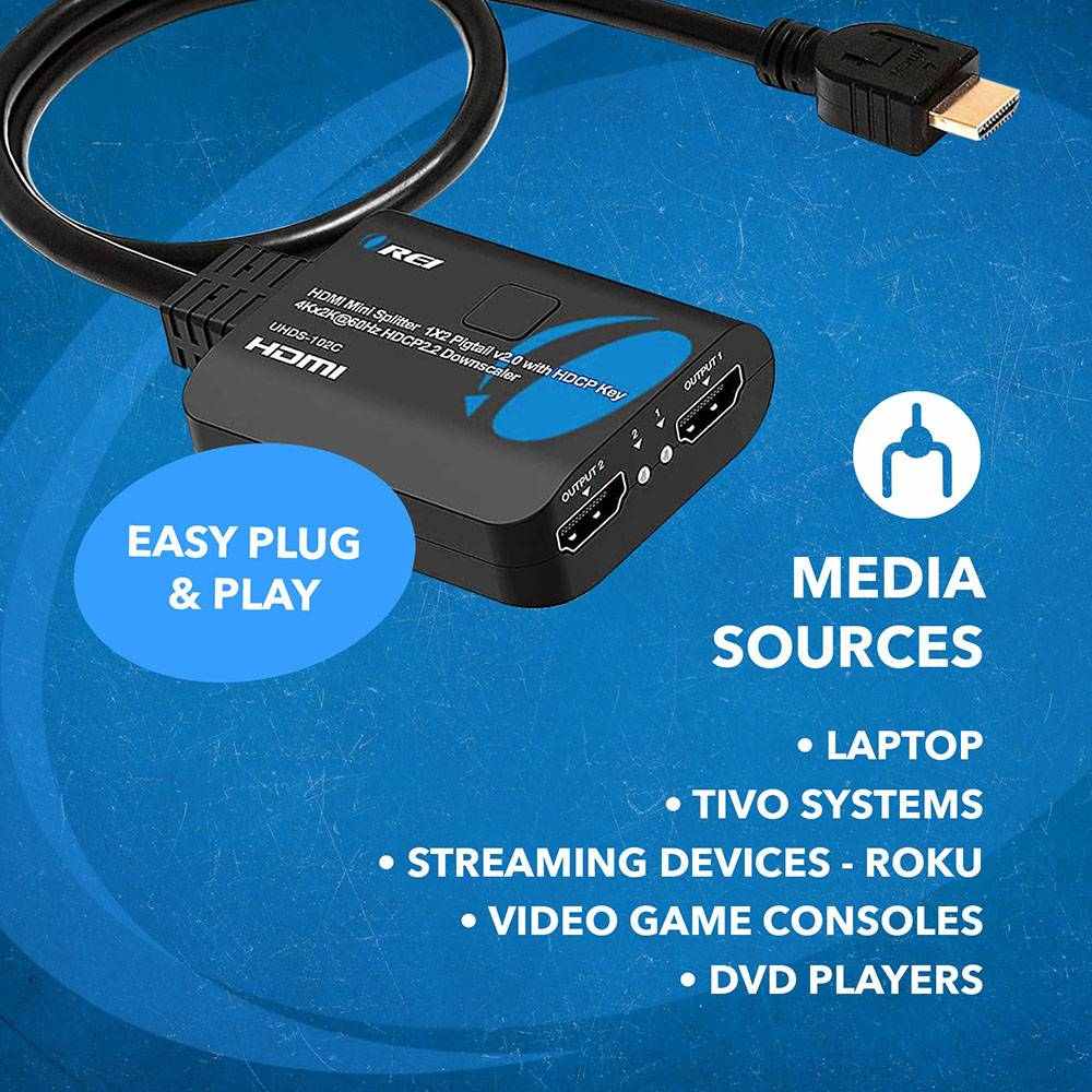 4K@60Hz 1x2 HDMI™ Splitter (Downscaler, Pigtail)-UHDS-102C