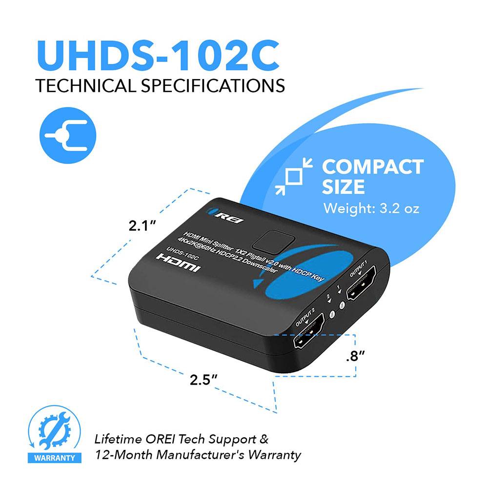 4K@60Hz 1x2 HDMI™ Splitter (Downscaler, Pigtail)-UHDS-102C