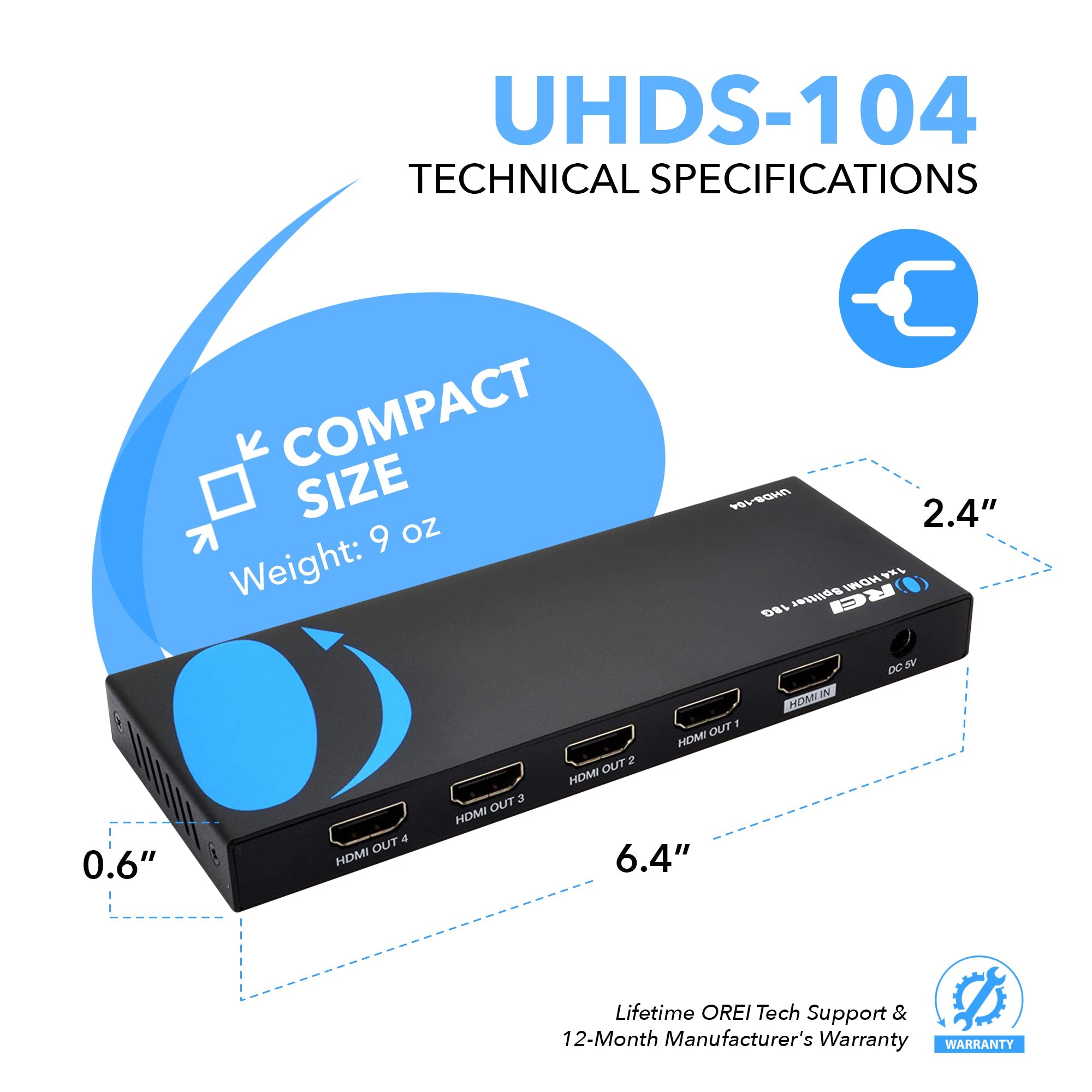 4K@60Hz 1x4 HDMI™ Splitter-UHDS-104