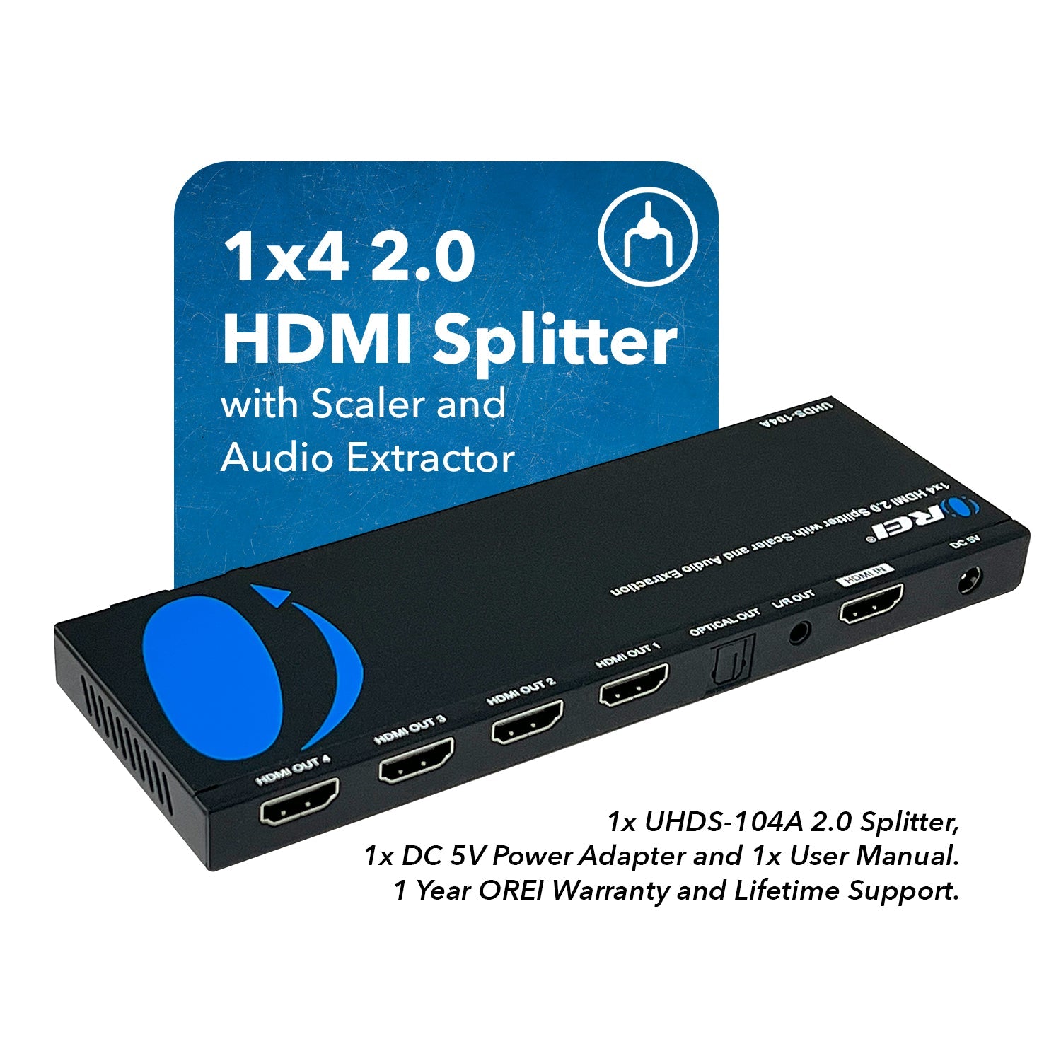 4K@60Hz 1x4 HDMI™ Splitter (Downscaler, Audio Extract)-UHDS-104A