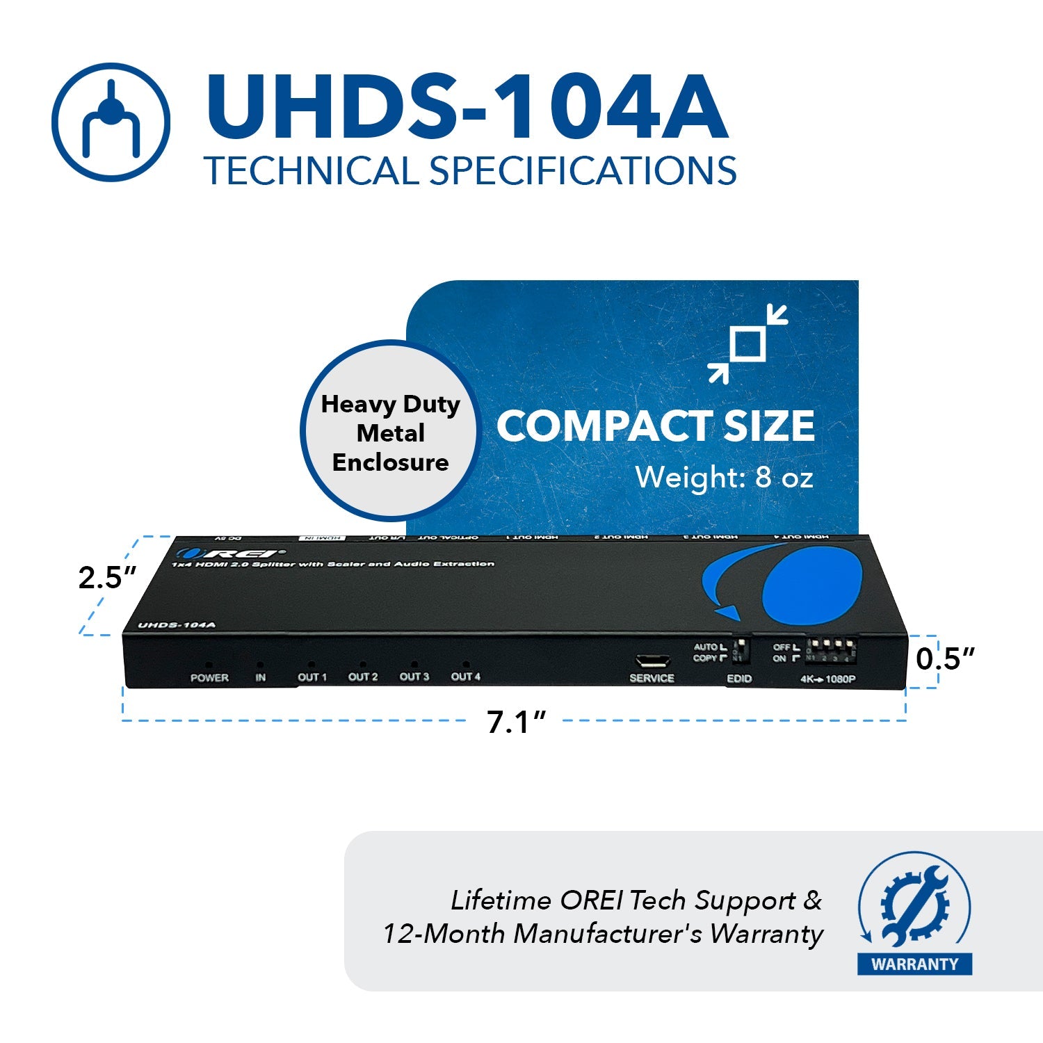 4K@60Hz 1x4 HDMI™ Splitter (Downscaler, Audio Extract)-UHDS-104A