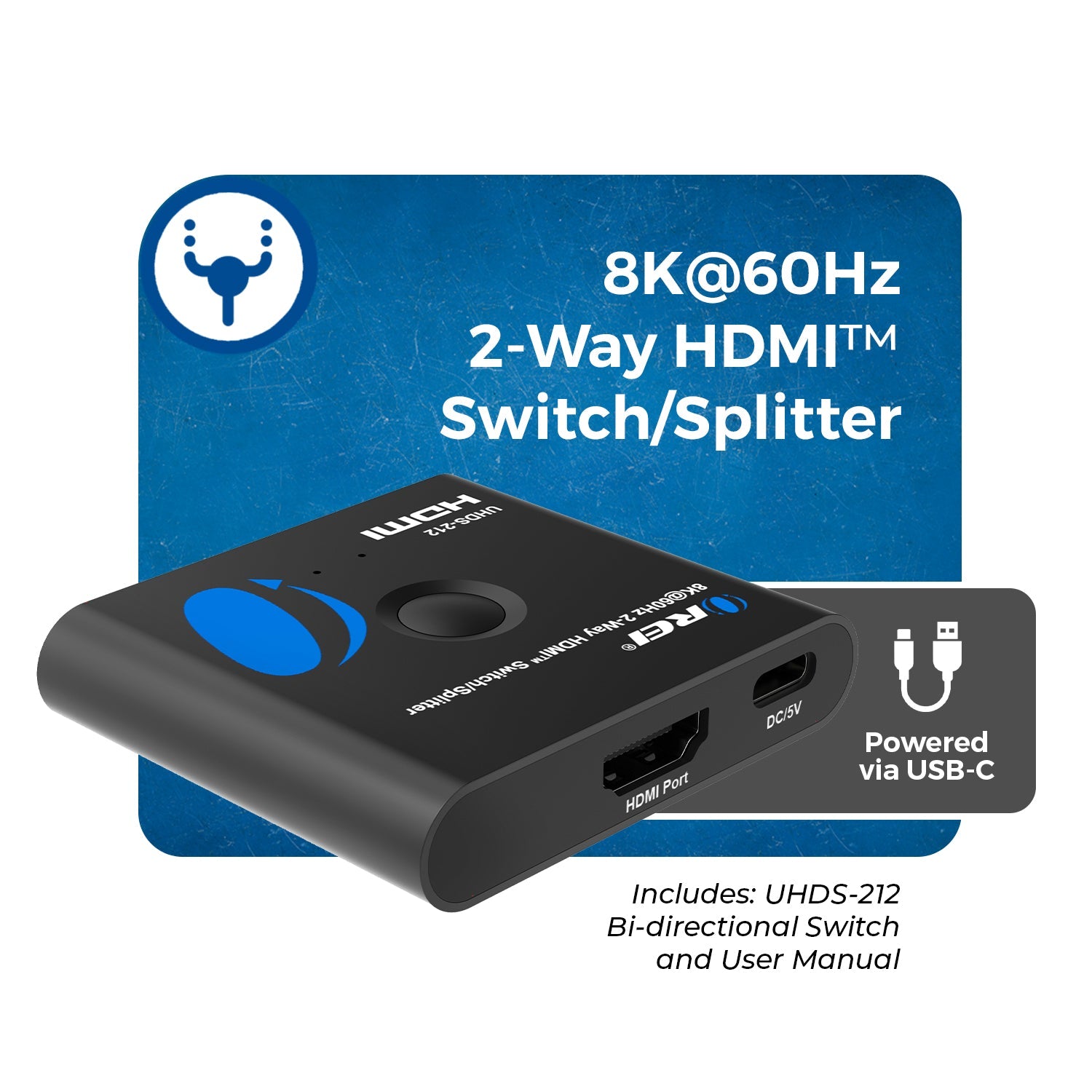 8K@60Hz 2-Way HDMI™ Switch/Splitter (UHDS-212)