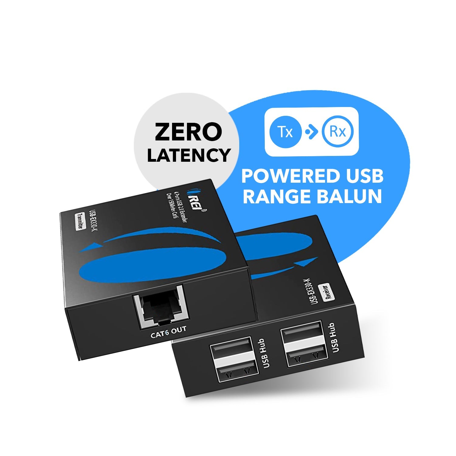 USB2.0 Extender (USB-A to USB-A) - 330ft (cat6) (USB-EX330-K)