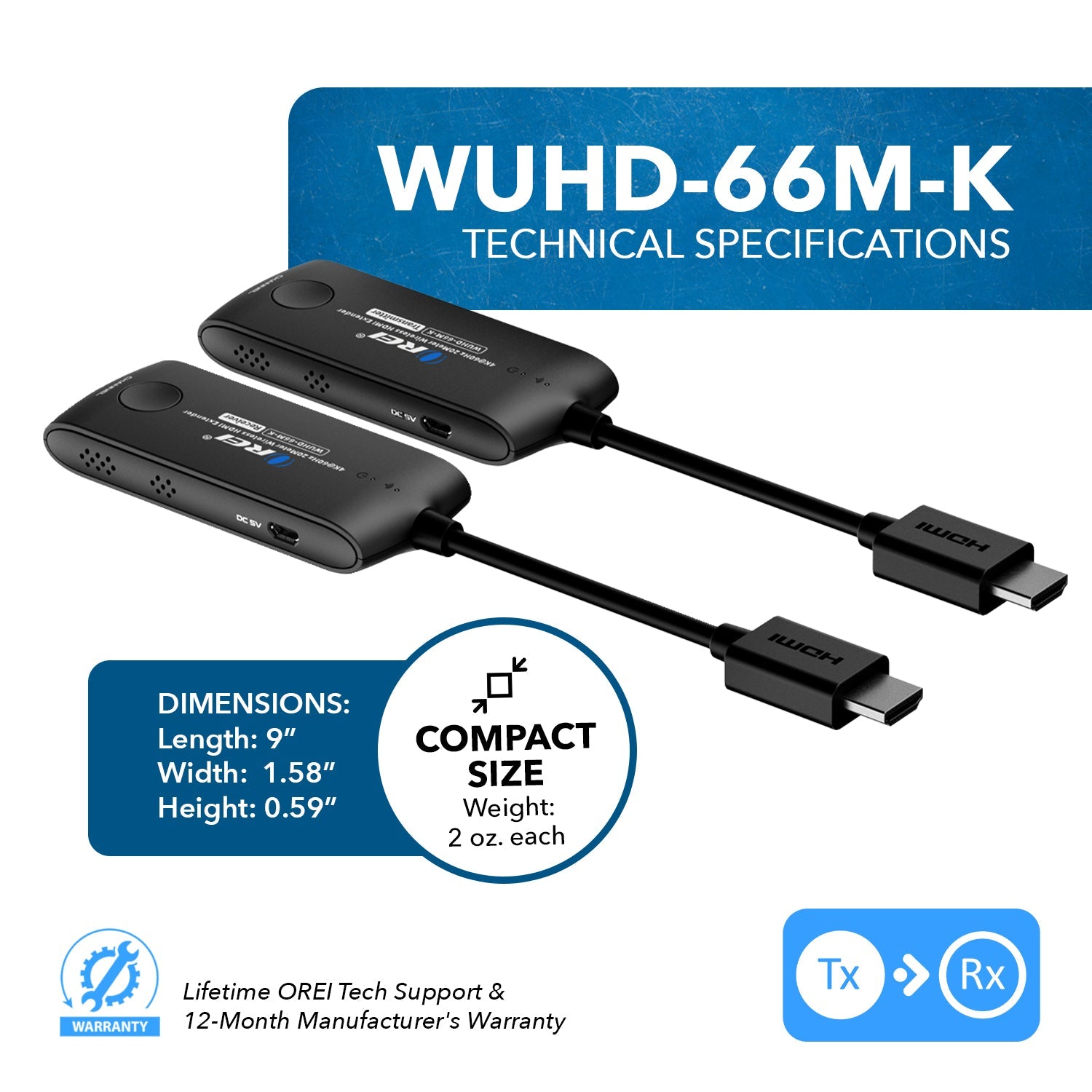 4K@60hz Wireless HDMI™ Extender - 65ft (WUHD-66M-K)
