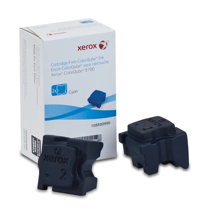 New, Pre-Owned - Xerox Solid Ink 8700 Cyan (2 sticks) (108R00990) (108R01010)