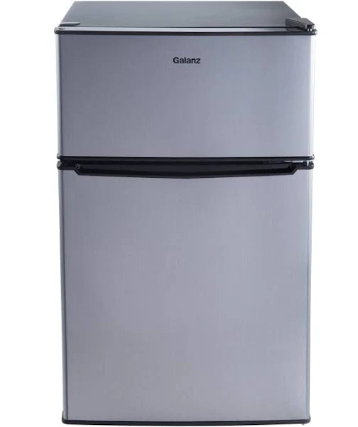 Galanz 3.1 Cu ft Two Door Mini Fridge with Freezer, Stainless, Estar