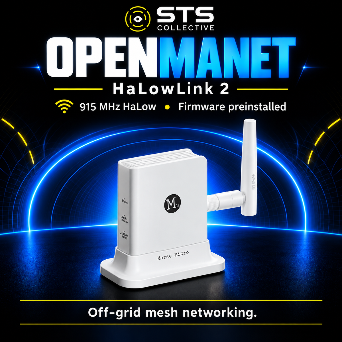 STS Collective OpenMANET HaLow Mesh Radio – Off-Grid Private Communications Node (915MHz Long-Range, Pre-Flashed)