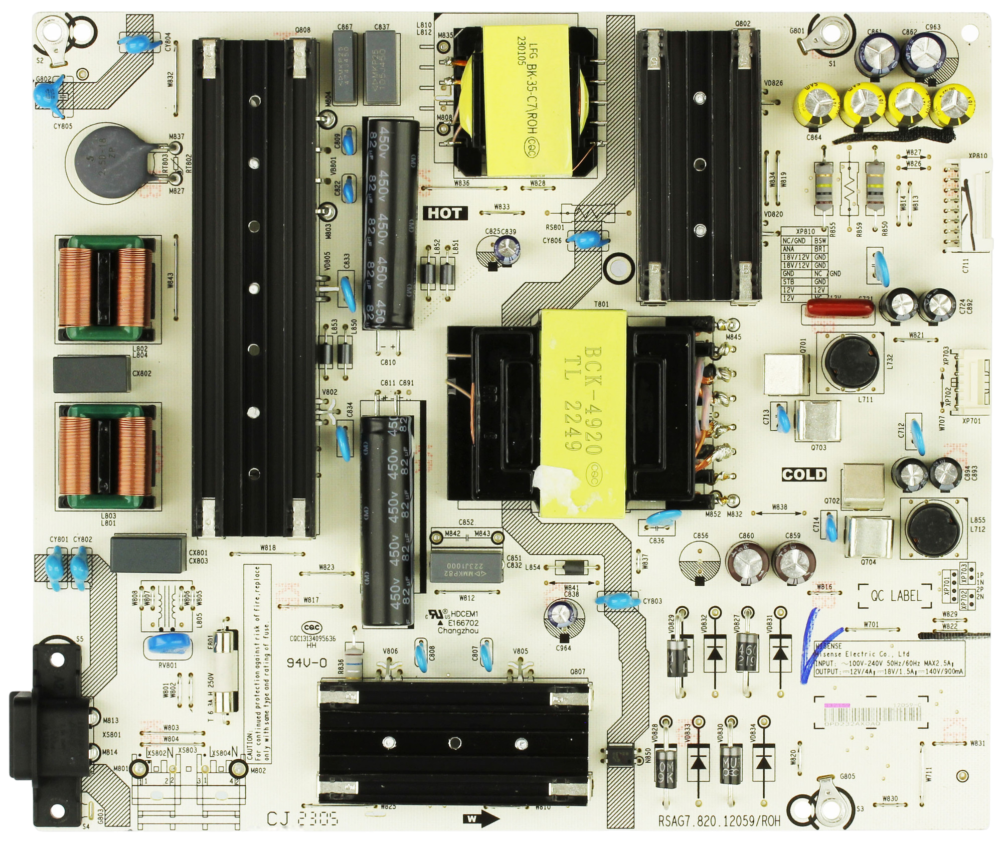 337159, Hisense Power Supply Board, RSAG7.820.12059/ROH, 70R6E4, 70A65H