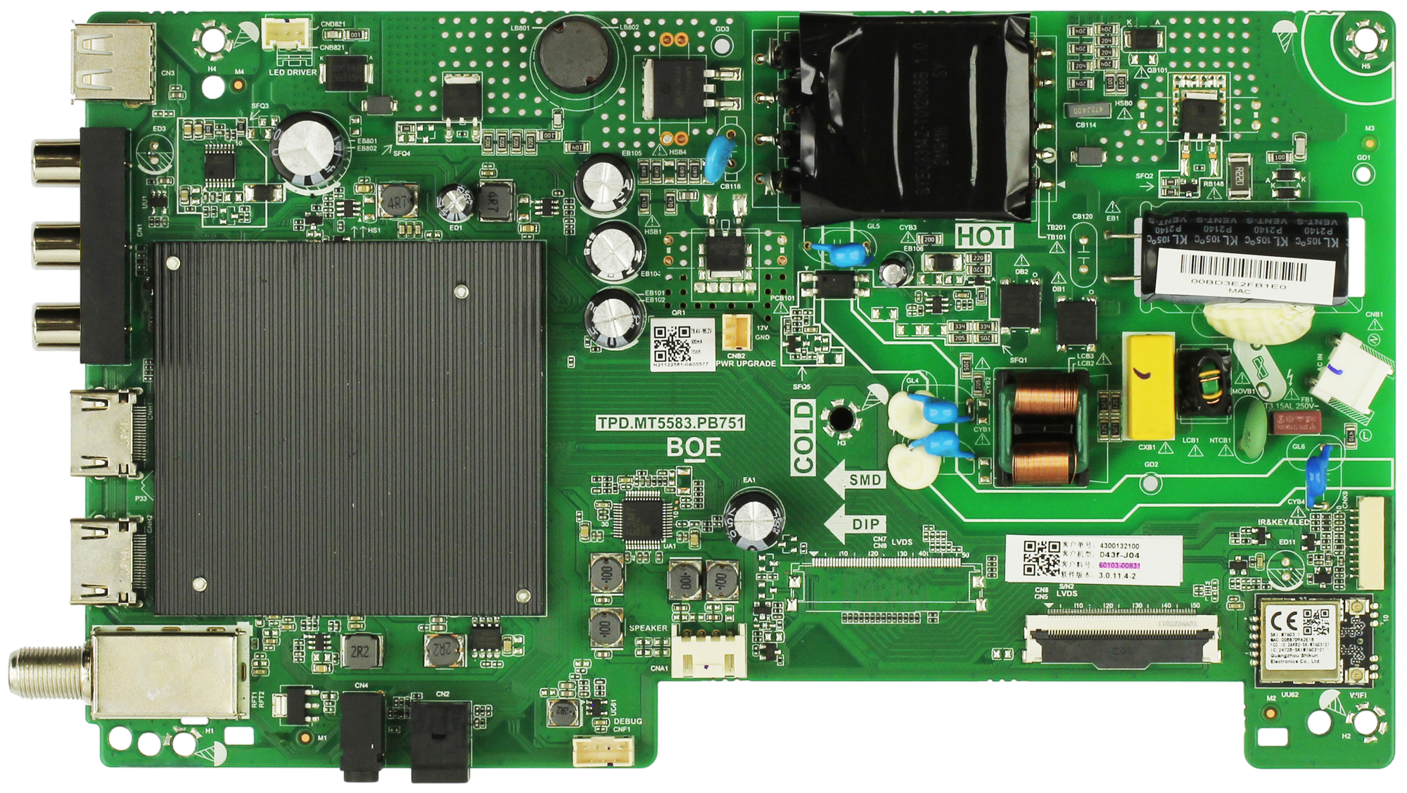 60103-00831 Vizio Main Board, TPD.MT5583.PB751, N21101984, D43F-J04 LBVFC9KY, D43F-J04
