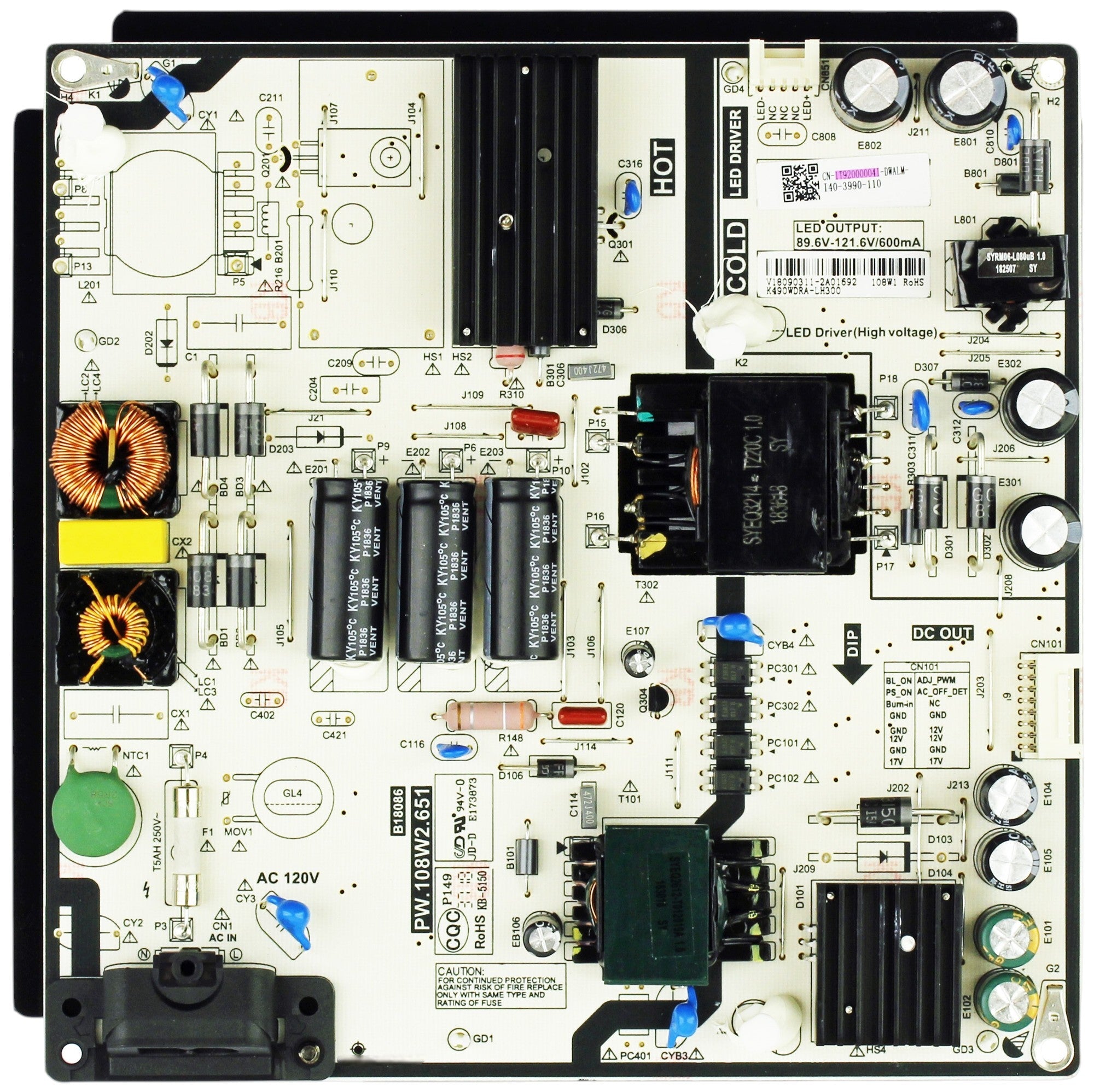 1T92000004I Toshiba Power Supply, PW.108W2.651, B18086, 49LF421U19, K490WDRA
