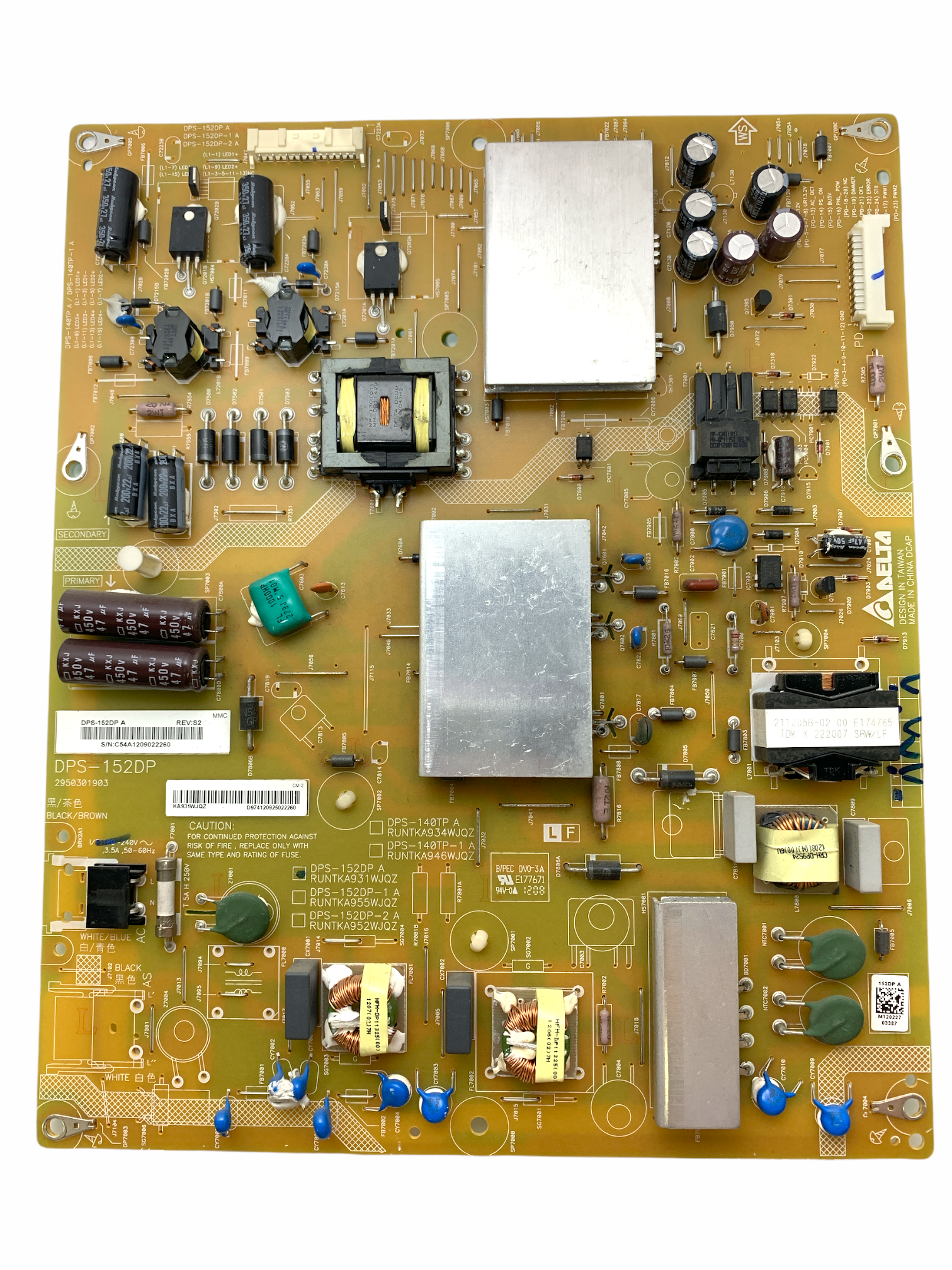 Sharp RUNTKA931WJQZ (DPS-152DP A) Power Supply / LED Board