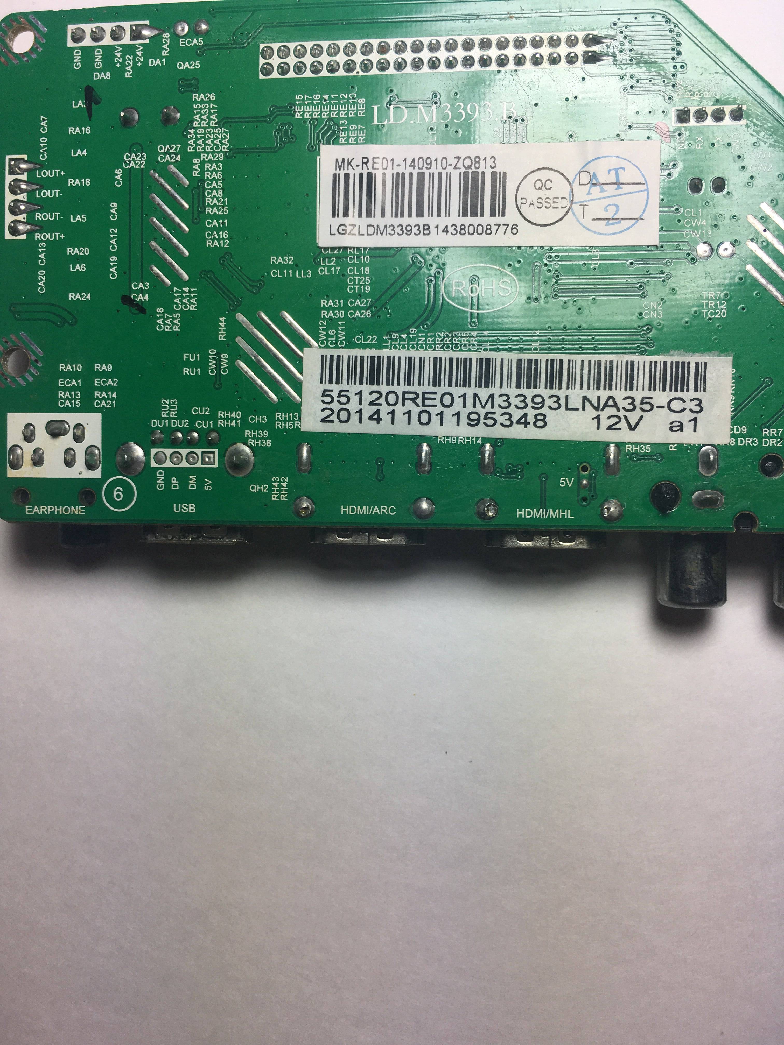 RCA 55120RE01M3393LNA35-C3 Main Board for LED55G55R120Q (See note)