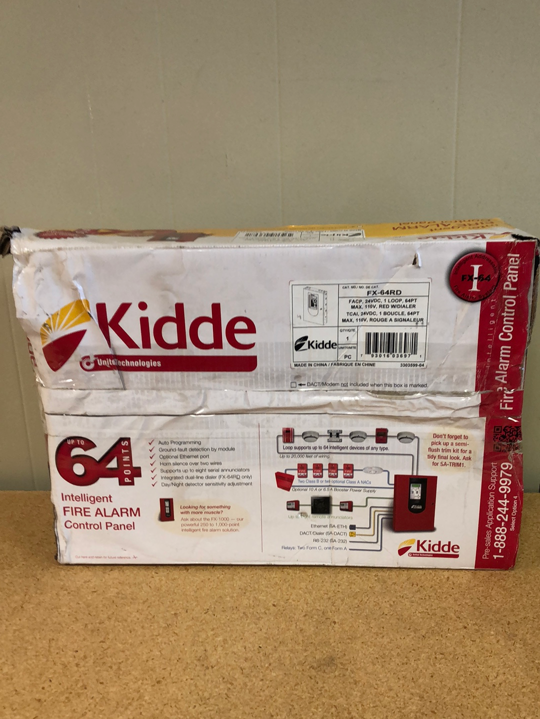 Kidde Security FX64RD Fire Alarm Control Panel FX Intelligent Addressable 64 Points with U/D Dialer 24VDC Red