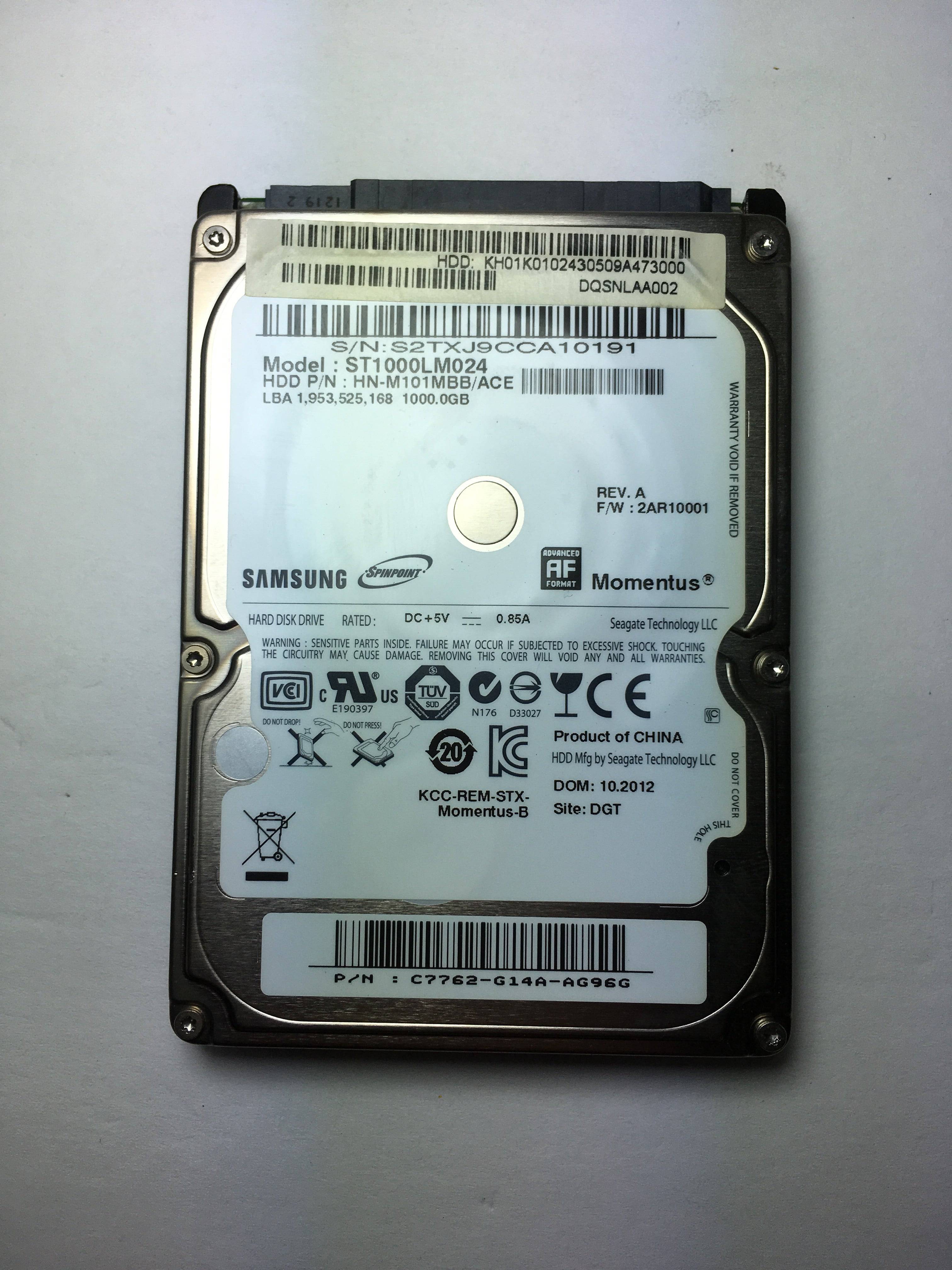 Samsung ST1000LM024 HN/M101MBB/ACE 2AR100001 1TB 2.5 Hard Drive S2TXJ9CCA10191