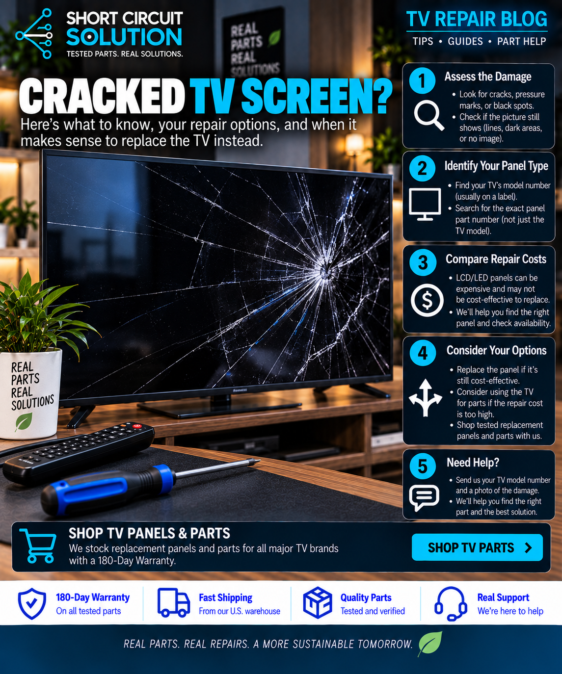 Cracked TV screen repair options guide - Short Circuit Solution