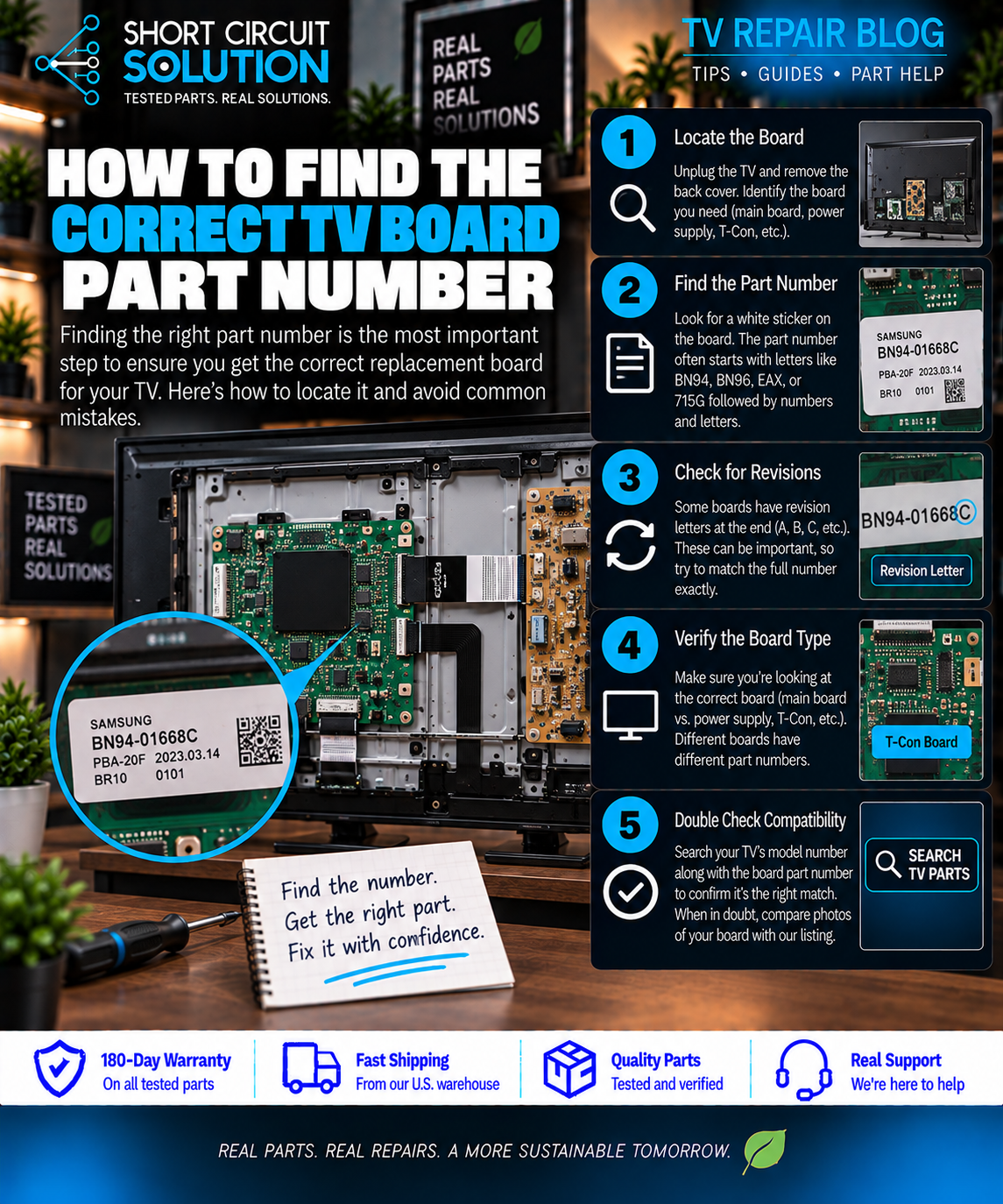 How to find the correct TV board part number - Short Circuit Solution
