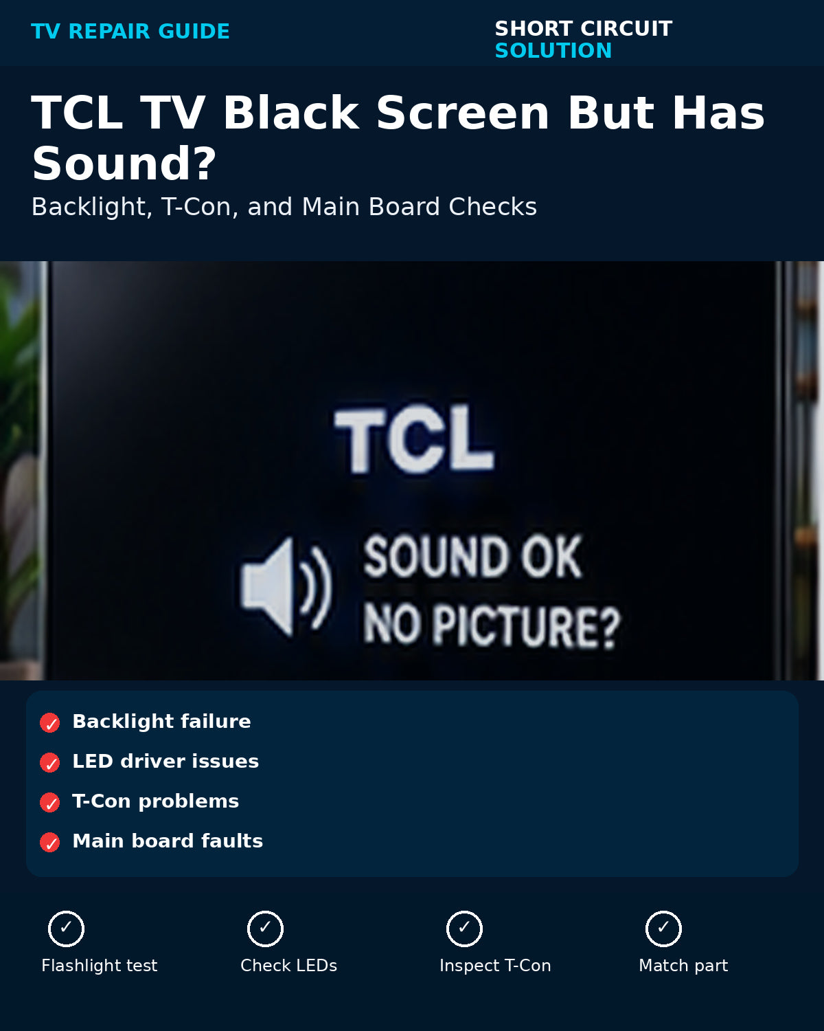 TCL TV Black Screen But Has Sound? Backlight, T-Con, and Main Board Checks