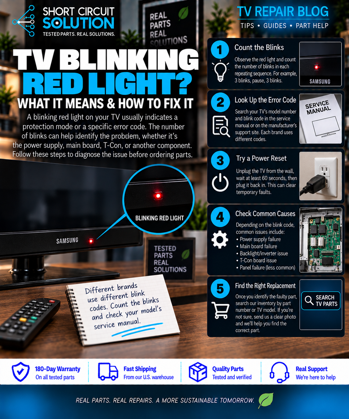 Samsung TV blinking red light troubleshooting guide - Short Circuit Solution