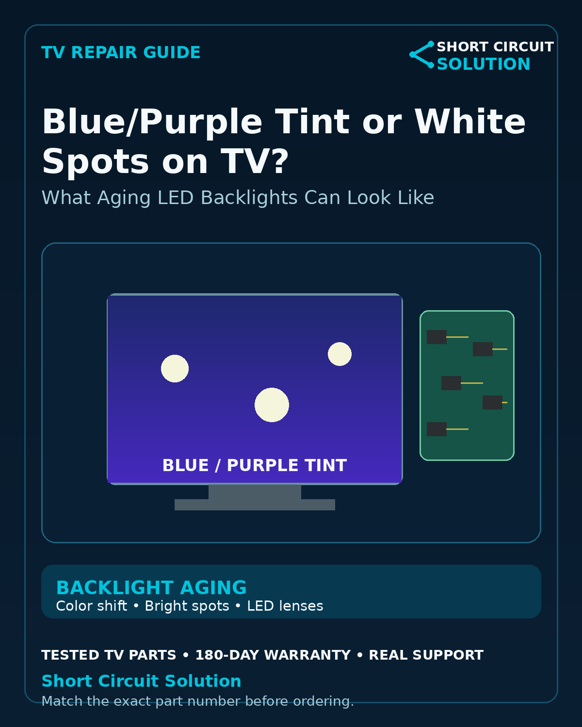 TV blue purple tint and white spots backlight troubleshooting guide - Short Circuit Solution