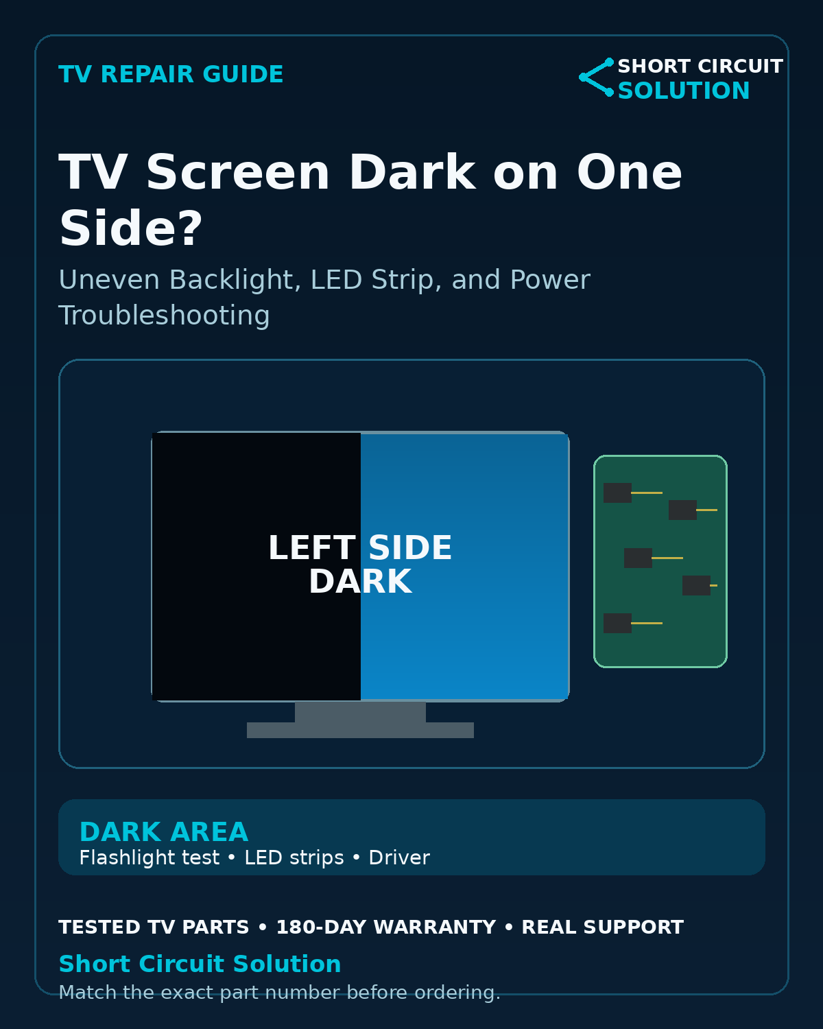 TV screen dark on one side backlight troubleshooting guide - Short Circuit Solution
