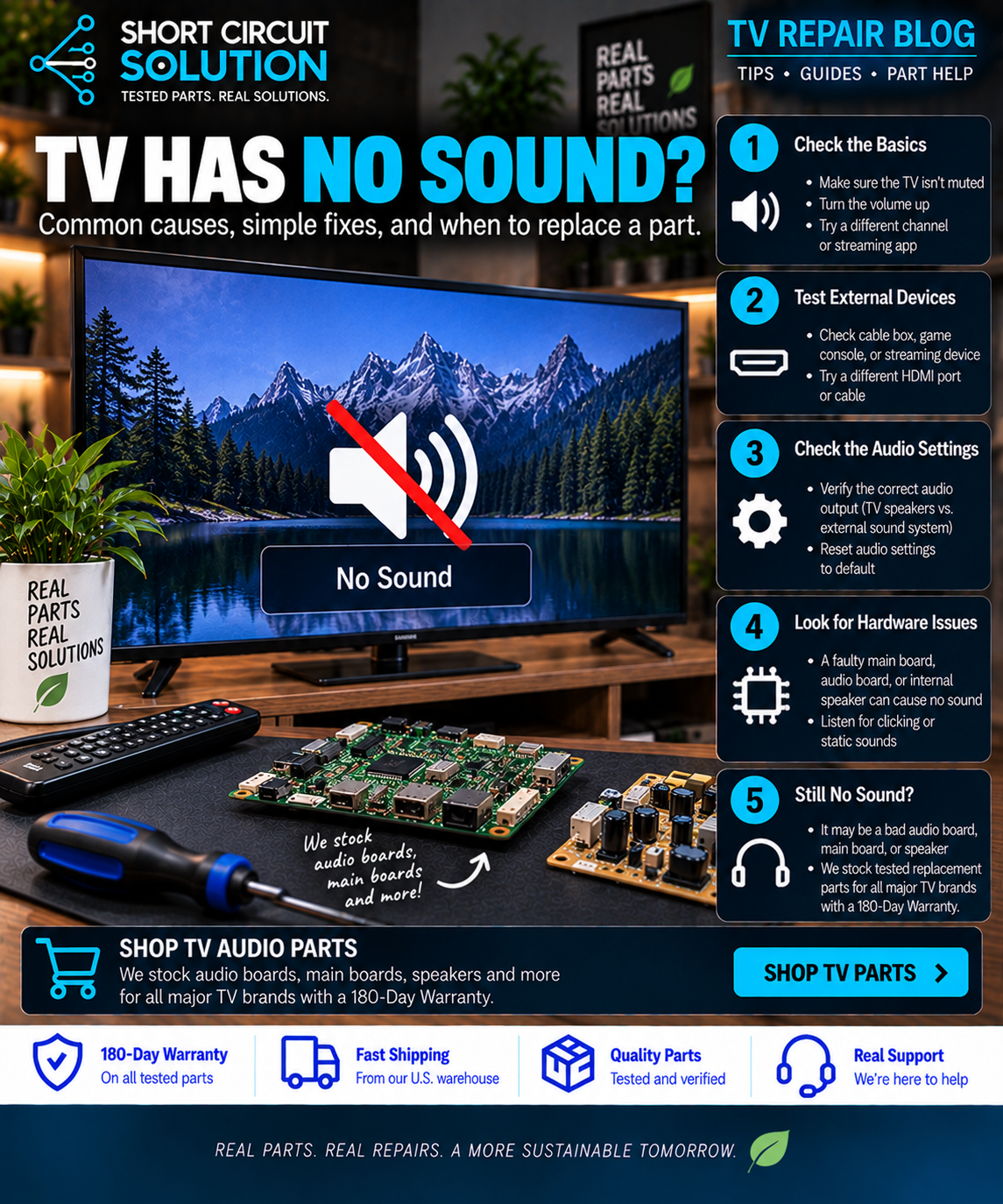 TV has no sound troubleshooting guide - Short Circuit Solution