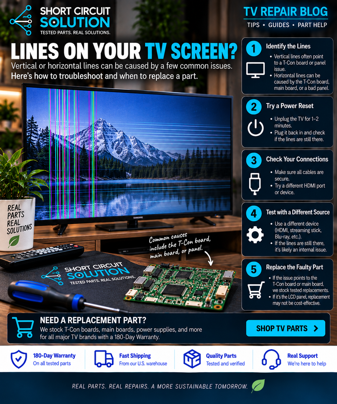 Lines on TV screen vertical and horizontal line troubleshooting guide - Short Circuit Solution