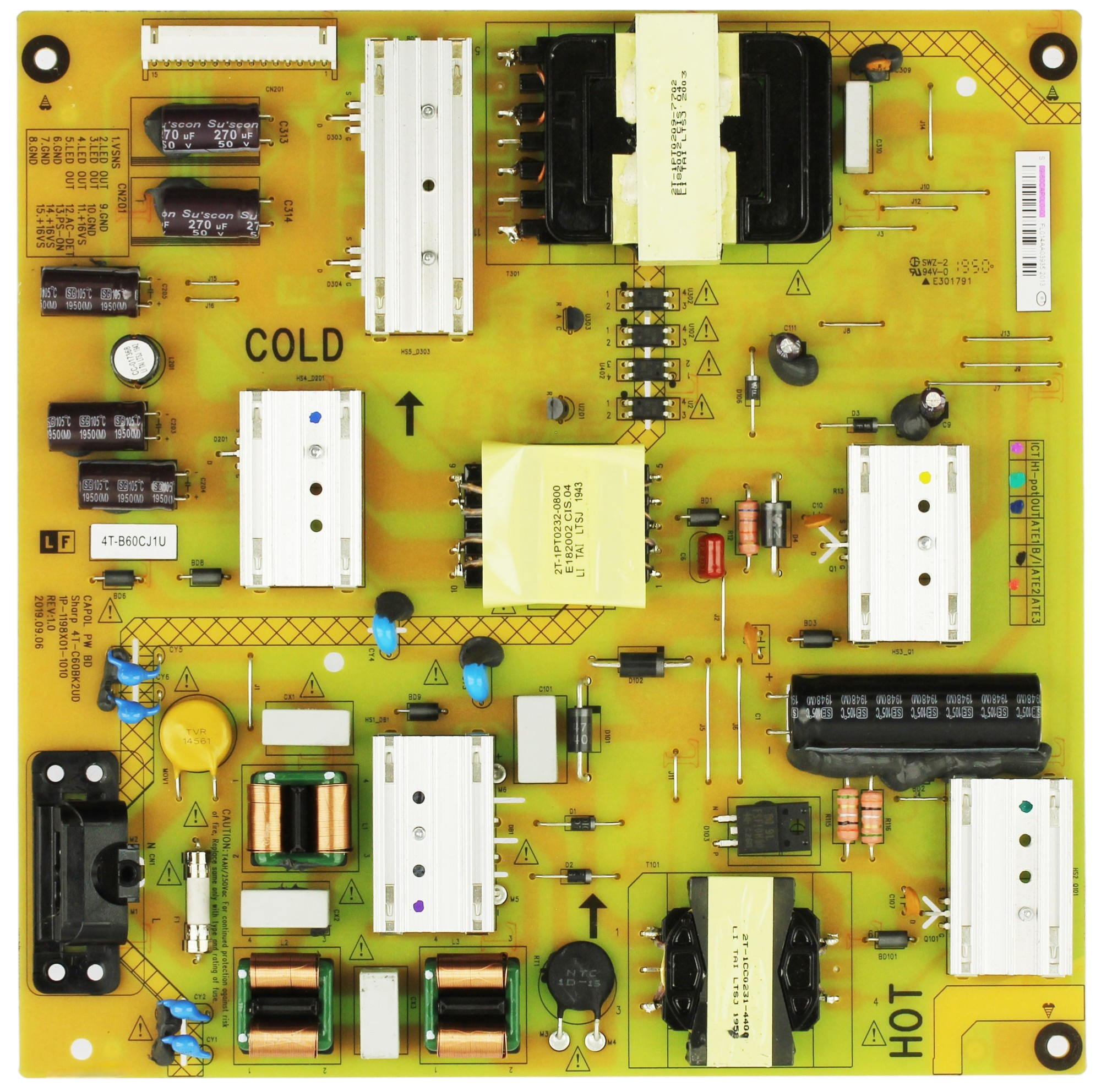 09-60CAP0L0-00 Vizio Power Supply, 1P-1198X01-1010, 4T-C60BK2UD, 4T-B60CJ1U, V605-H3