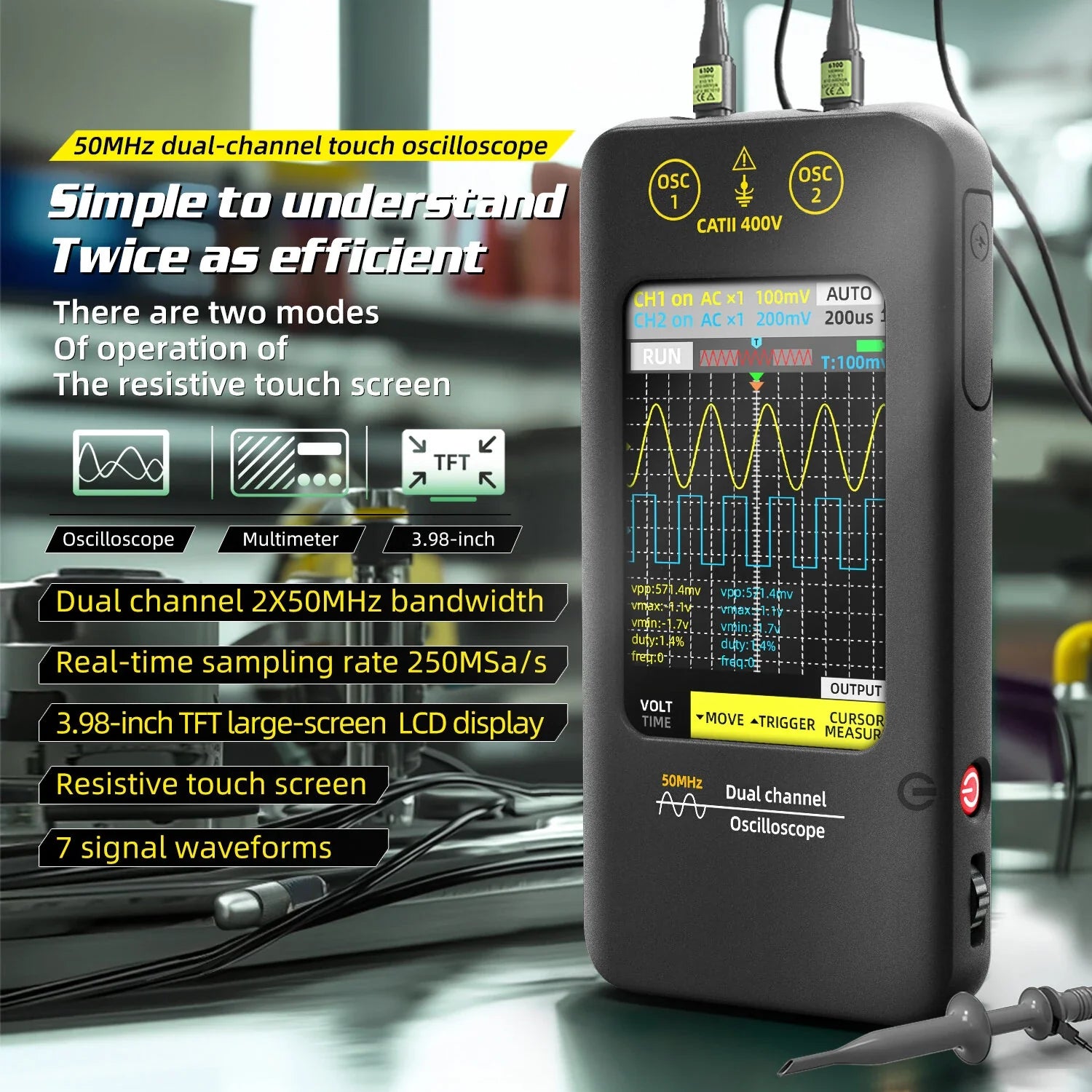 BSIDE O2 Dual Channel 50MHz Oscilloscope with Signal Generator