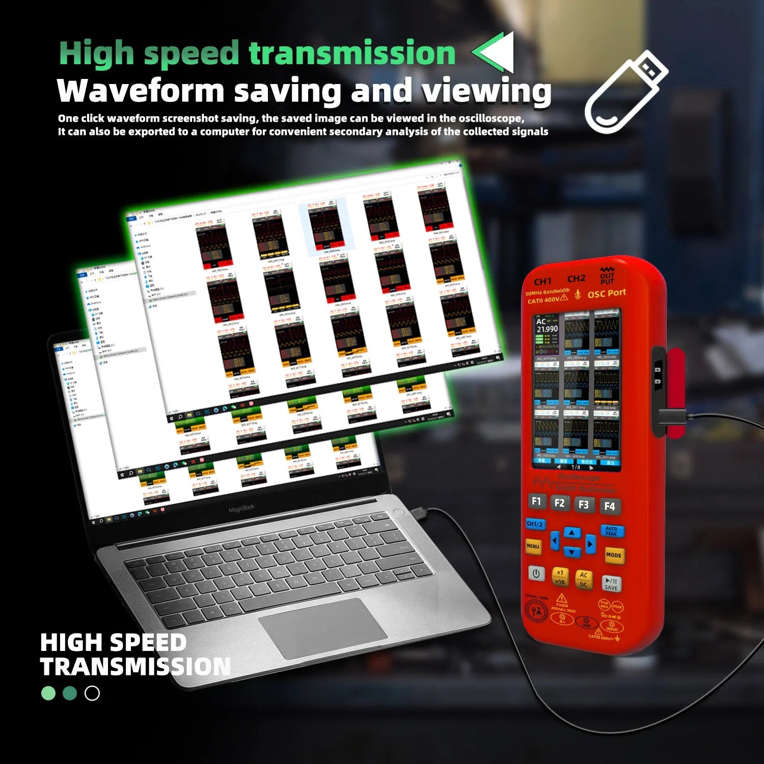 BSIDE O9 Dual Channel 50MHz Handheld Oscilloscope Multimeter Signal Generator